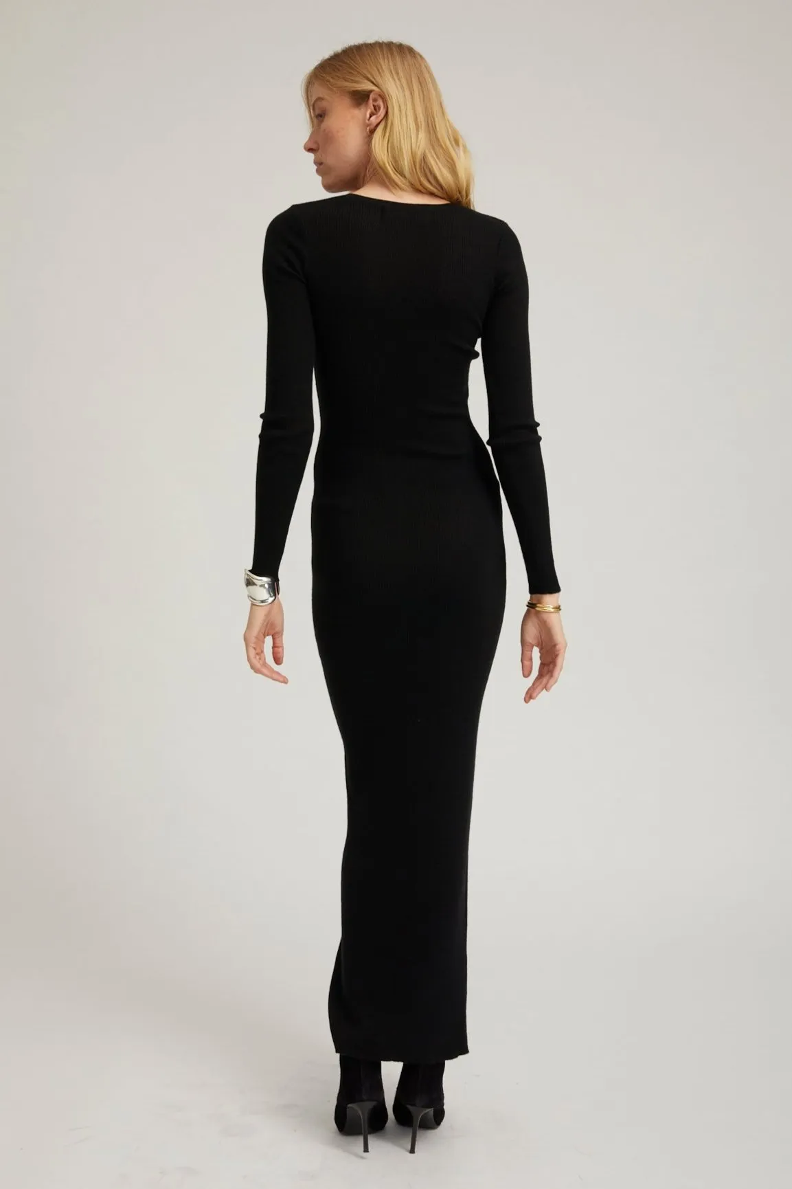 Black Cashmere Rib Crew Neck Maxi Dress sold by SPRWMN product image thumbnail 4