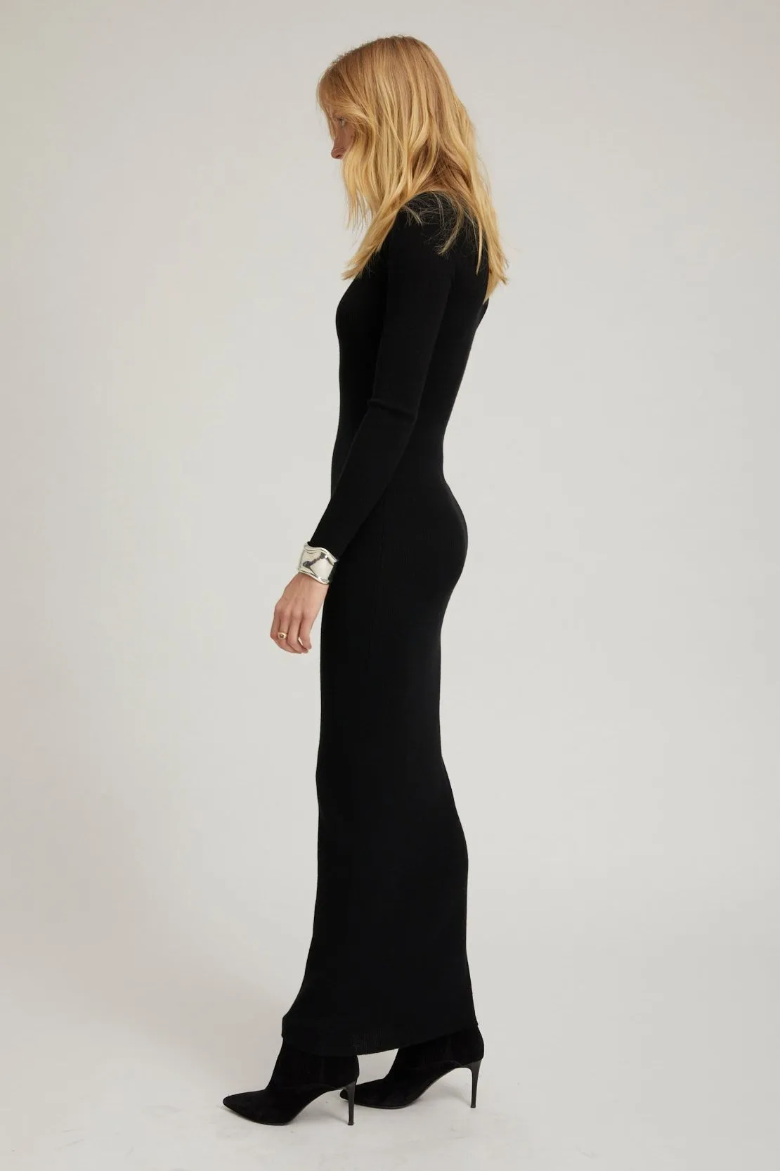 Black Cashmere Rib Crew Neck Maxi Dress sold by SPRWMN product image thumbnail 3