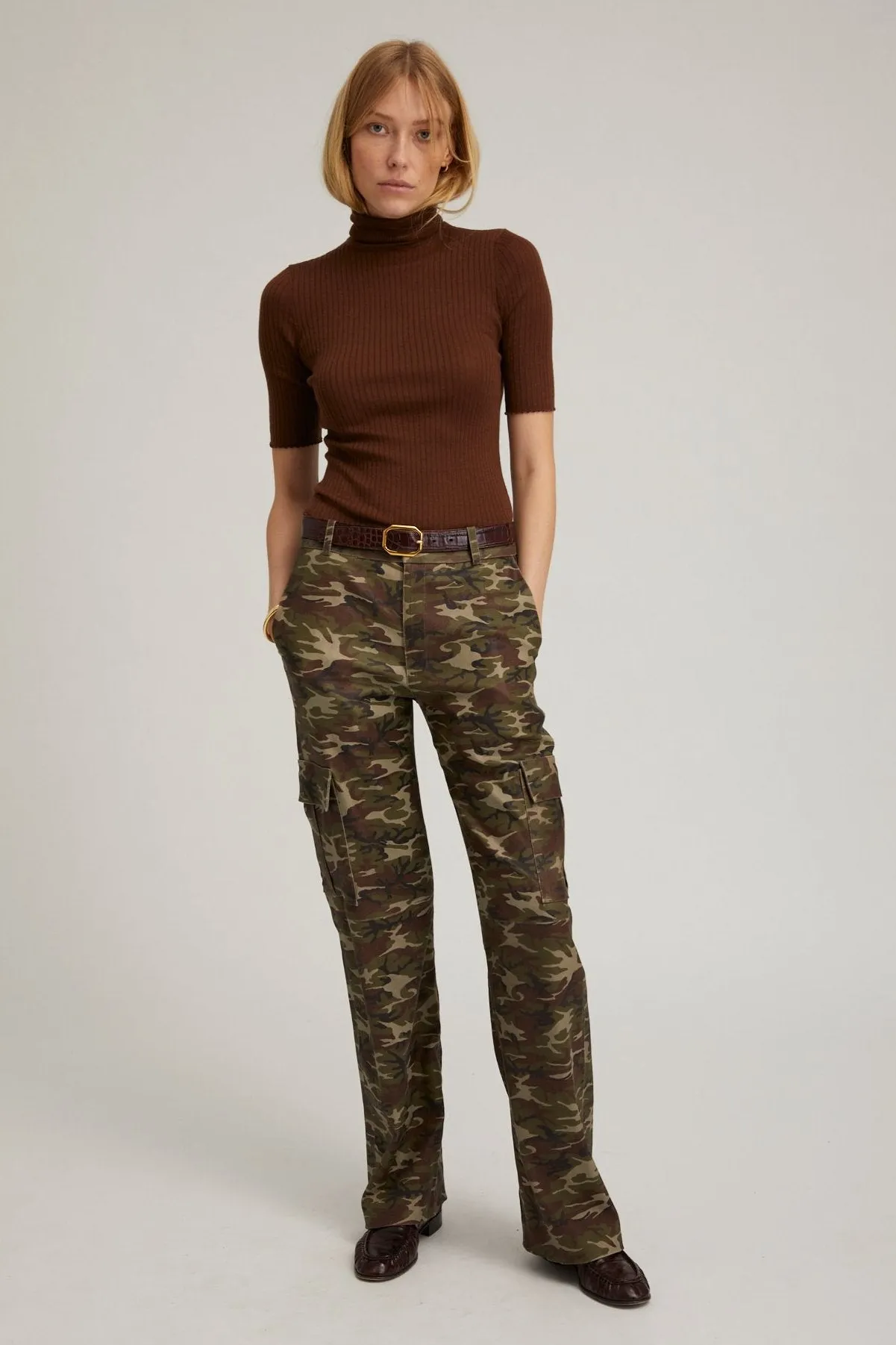 Camouflage Leather Cargo Trousers sold by SPRWMN