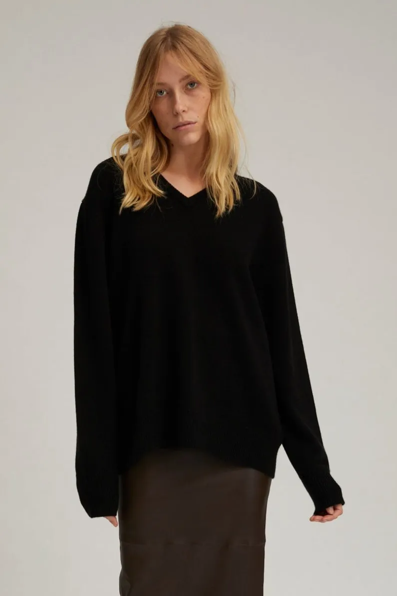 Black Cashmere V-Neck Boyfriend Sweater sold by SPRWMN