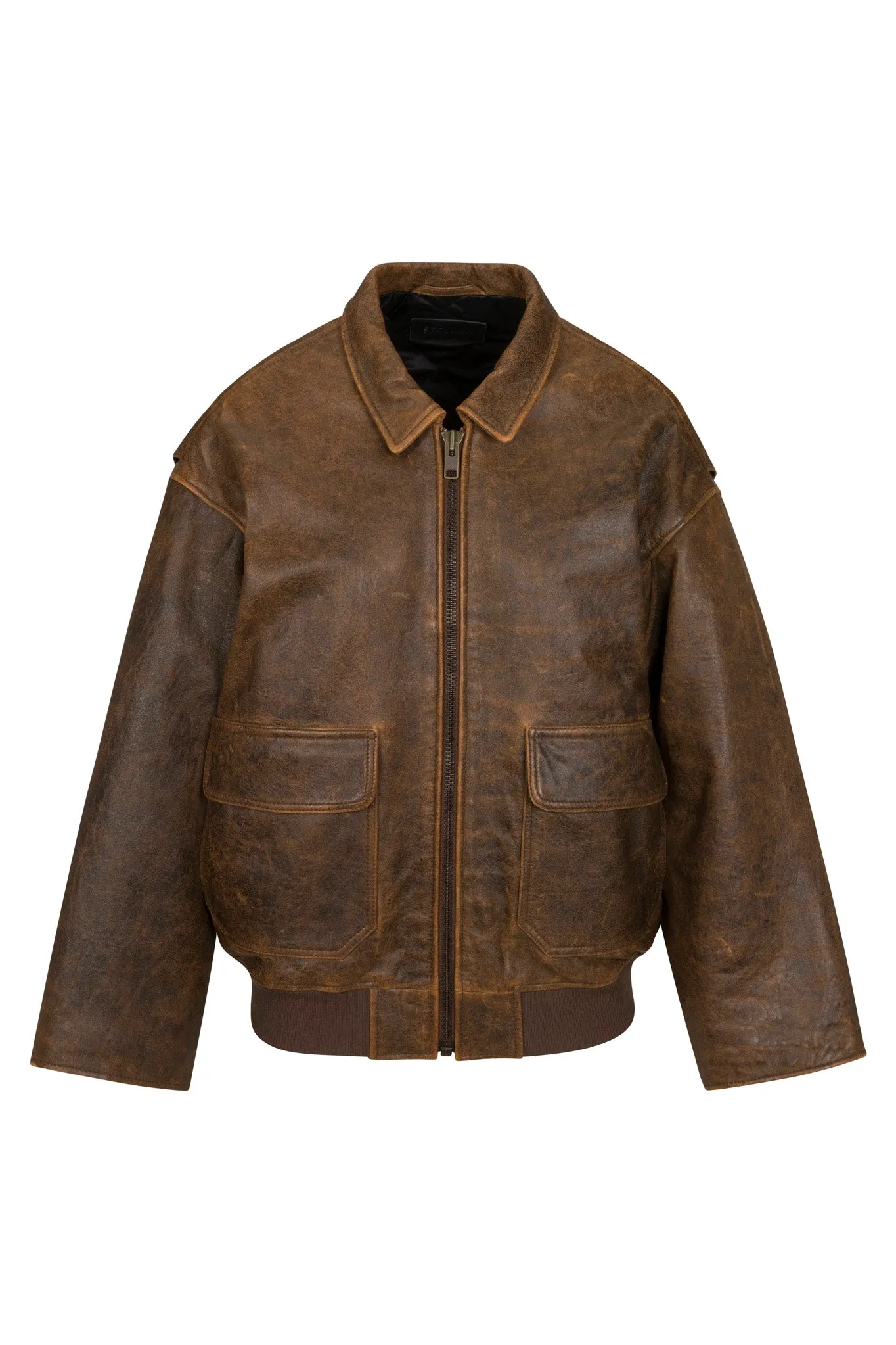 Brown Distressed Leather Aviator Jacket sold by SPRWMN product image thumbnail 2