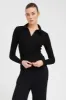 Black Rib Long Sleeve Polo Top sold by SPRWMN
