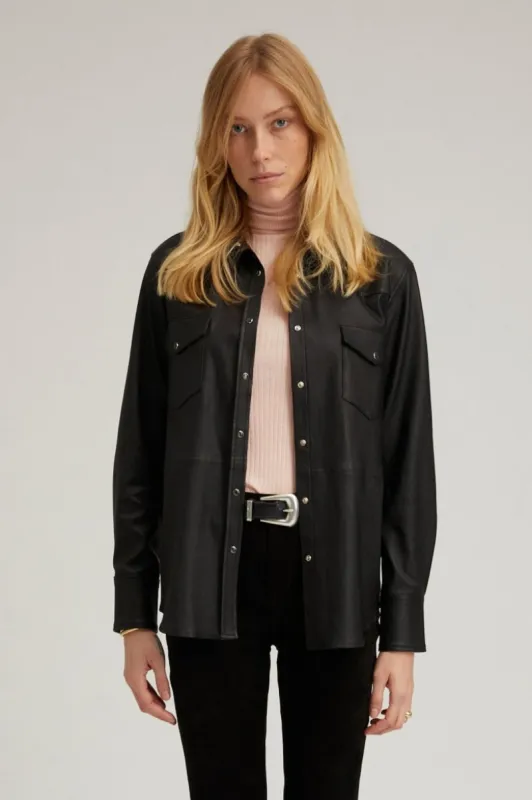 Black Leather Western Button Down sold by SPRWMN