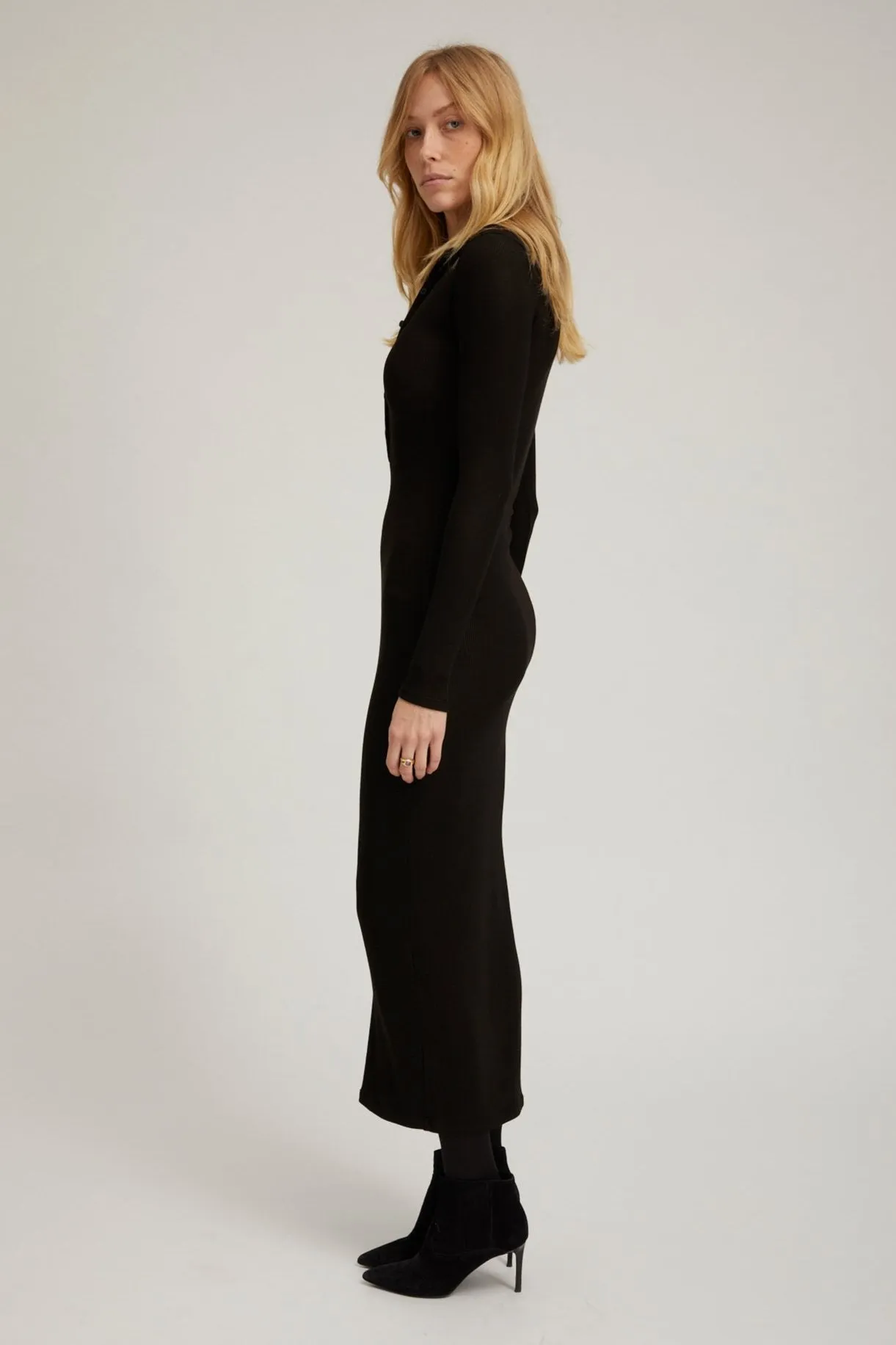 Black Rib Long Sleeve Polo Maxi Dress sold by SPRWMN product image thumbnail 4