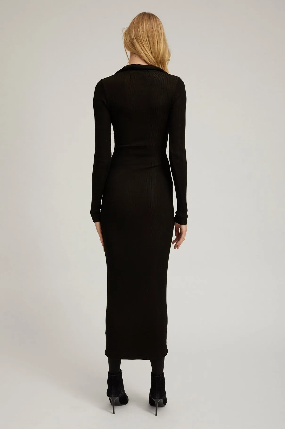 Black Rib Long Sleeve Polo Maxi Dress sold by SPRWMN product image thumbnail 5