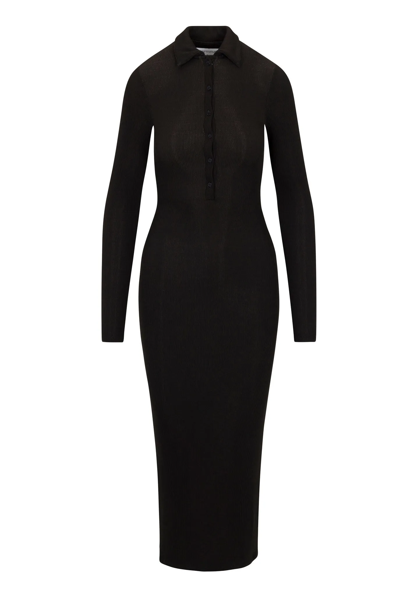 Black Rib Long Sleeve Polo Maxi Dress sold by SPRWMN product image thumbnail 2