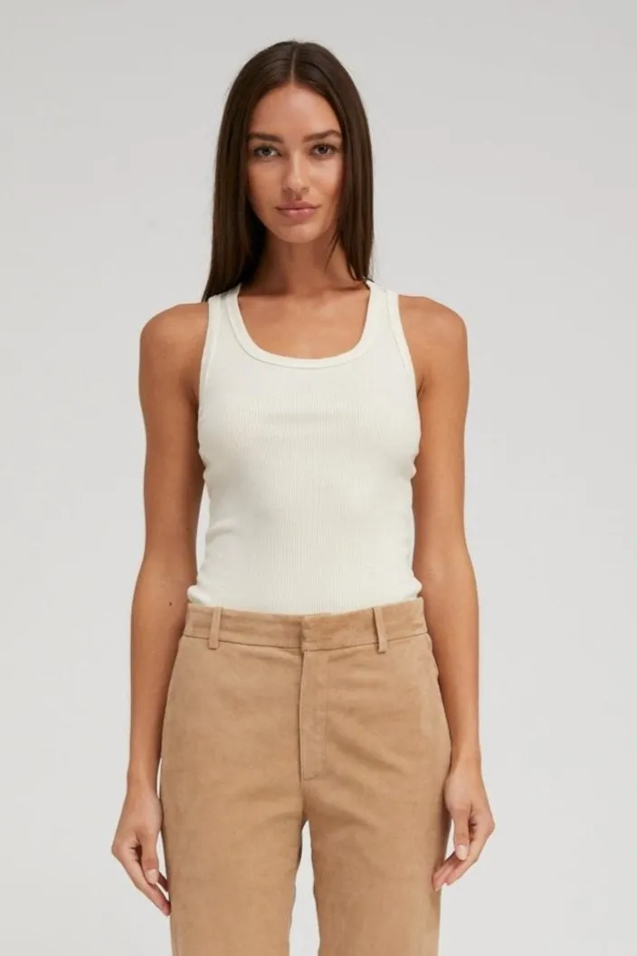 Creme Rib Fitted Scooped Tank sold by SPRWMN