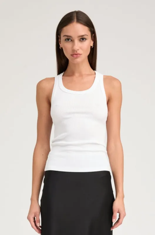 White Rib Fitted Scooped Tank sold by SPRWMN