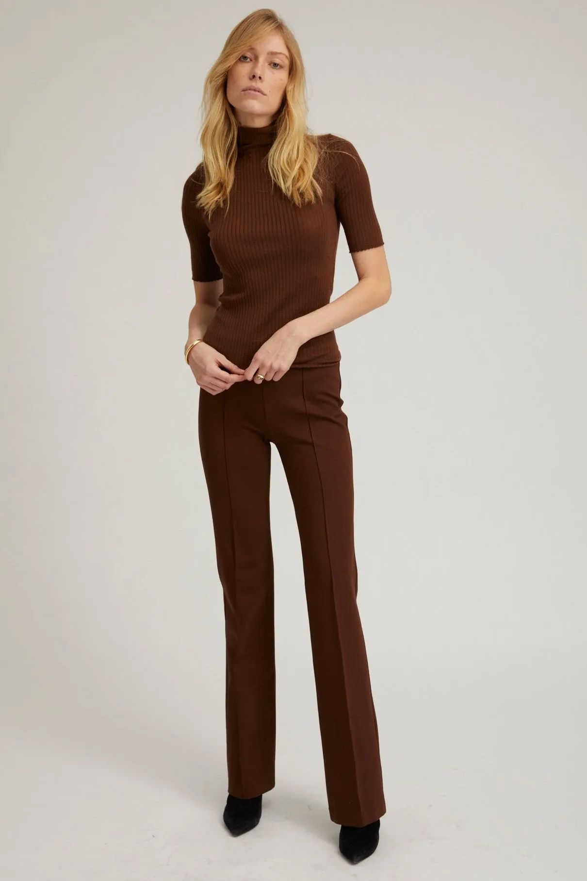 Chocolate Casanova Micro Flare Pintuck Pants sold by SPRWMN product image thumbnail 2