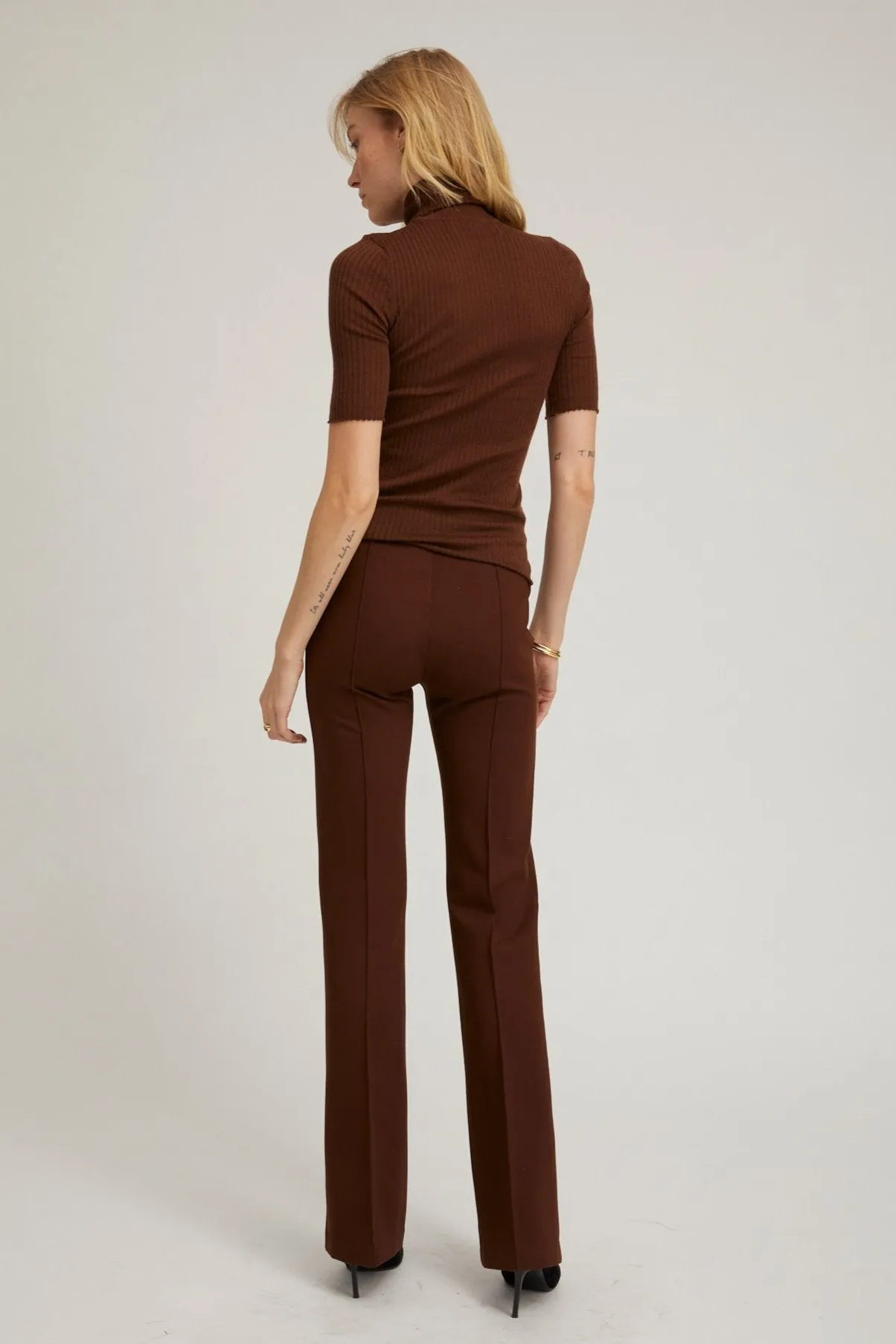 Chocolate Casanova Micro Flare Pintuck Pants sold by SPRWMN product image thumbnail 5