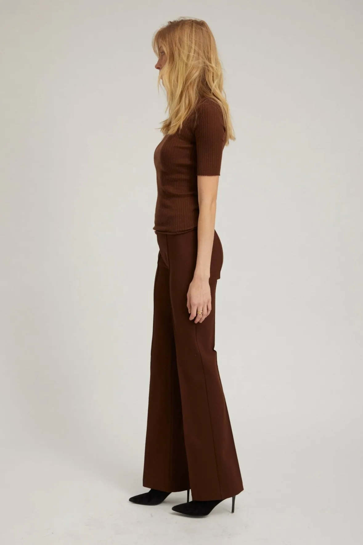 Chocolate Casanova Micro Flare Pintuck Pants sold by SPRWMN product image thumbnail 3