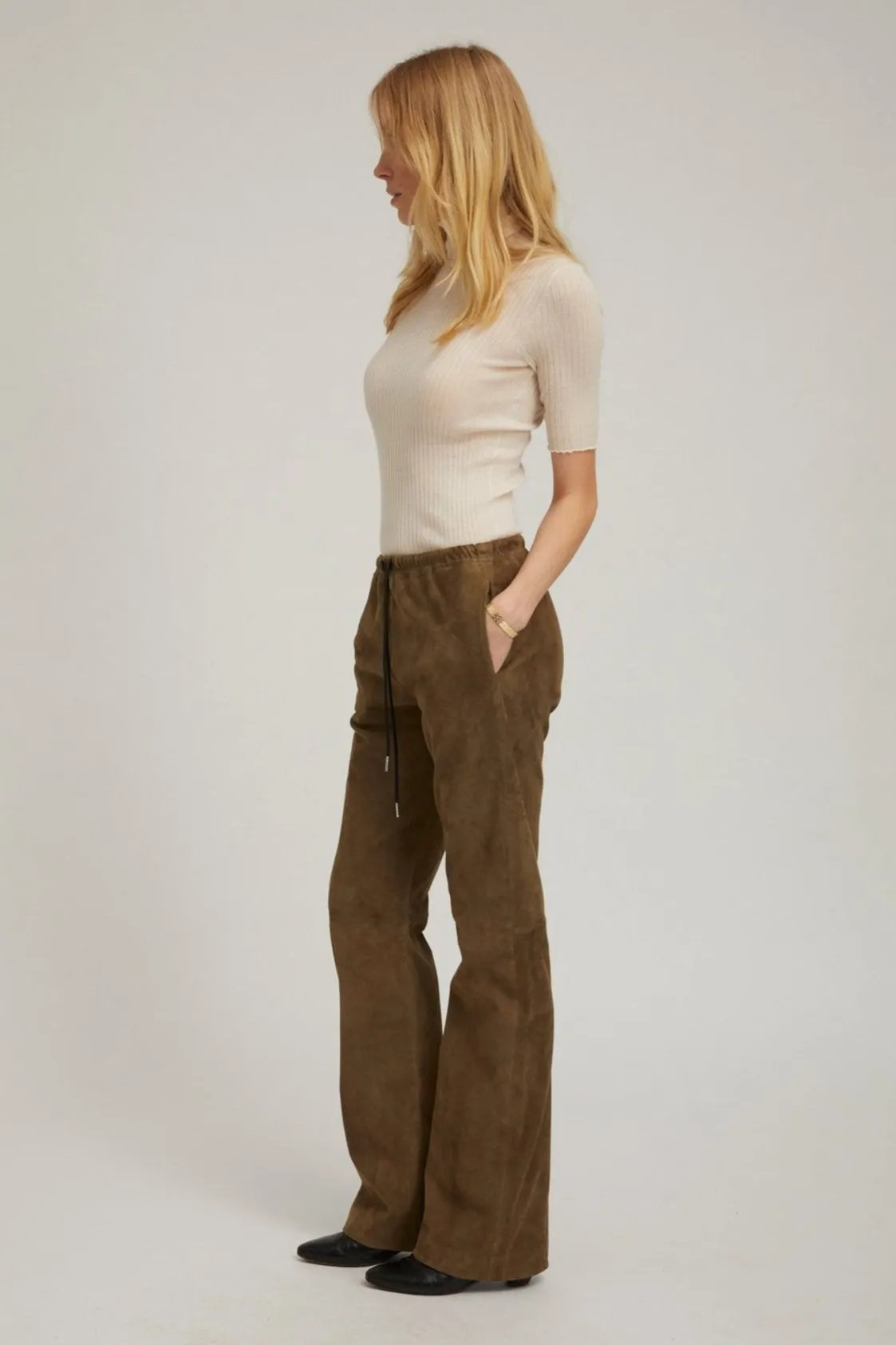 Olive Suede Straight Leg Pants sold by SPRWMN product image thumbnail 2