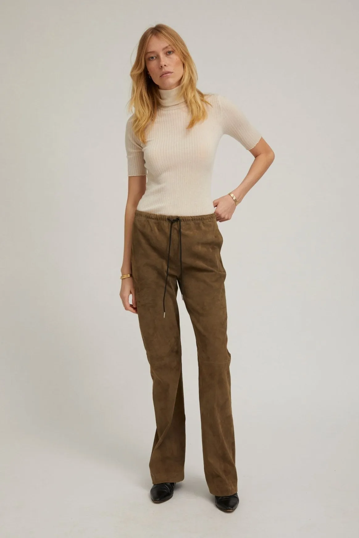Olive Suede Straight Leg Pants sold by SPRWMN