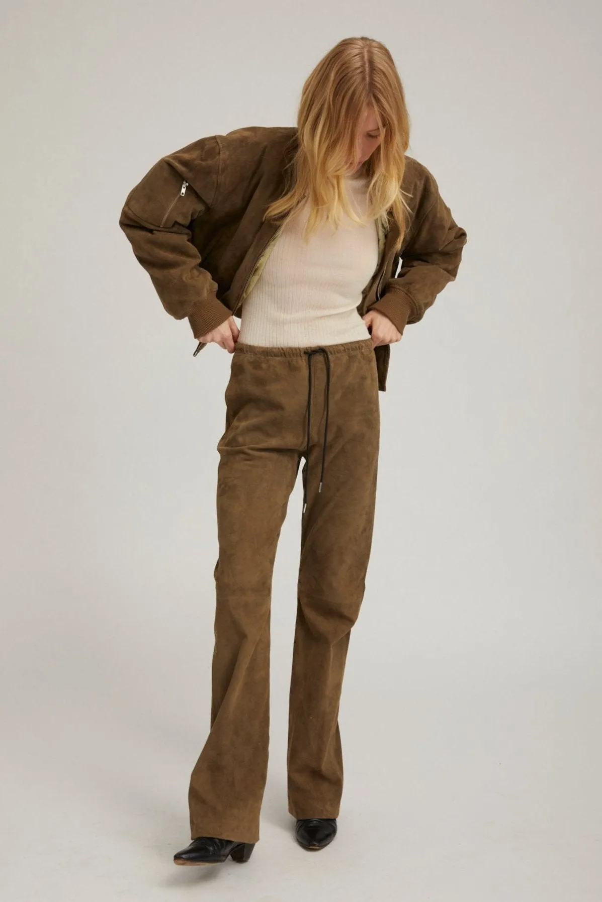 Olive Suede Straight Leg Pants sold by SPRWMN product image thumbnail 3