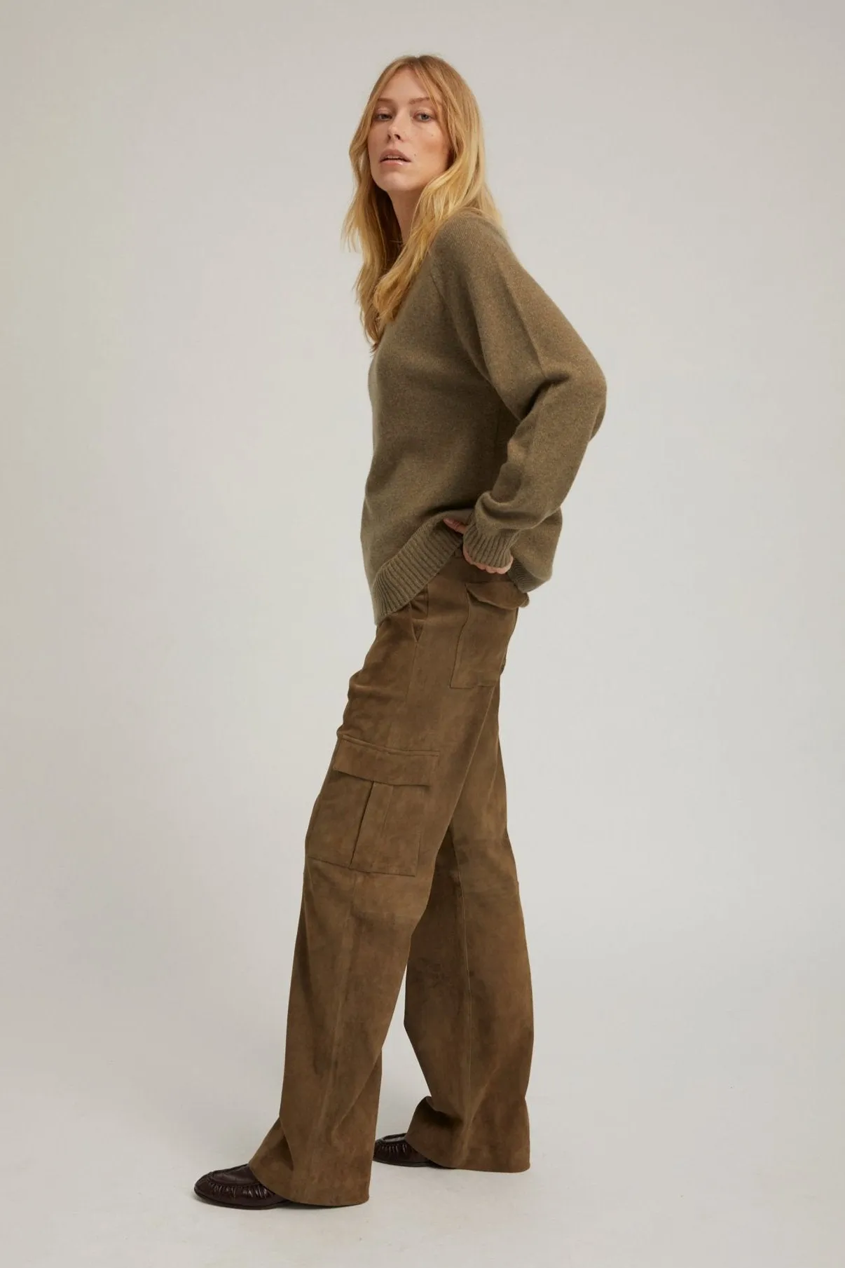 Olive Suede Cargo Trousers sold by SPRWMN product image thumbnail 3