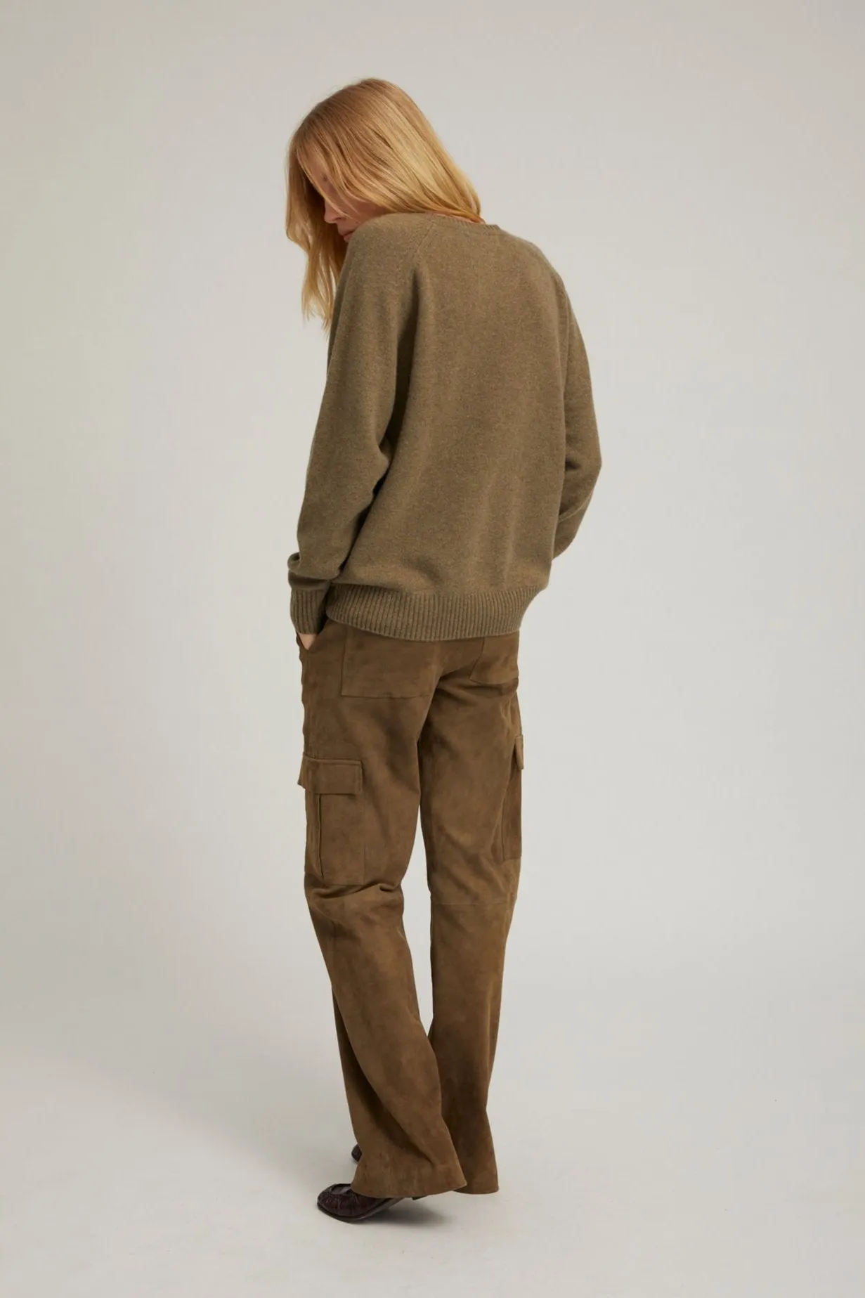 Olive Suede Cargo Trousers sold by SPRWMN product image thumbnail 4