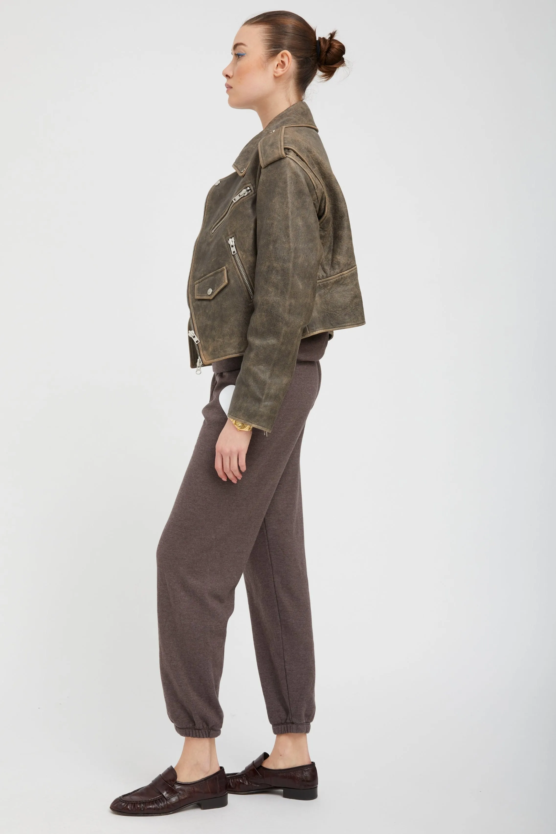 Grey Leather Biker Jacket sold by SPRWMN product image thumbnail 3