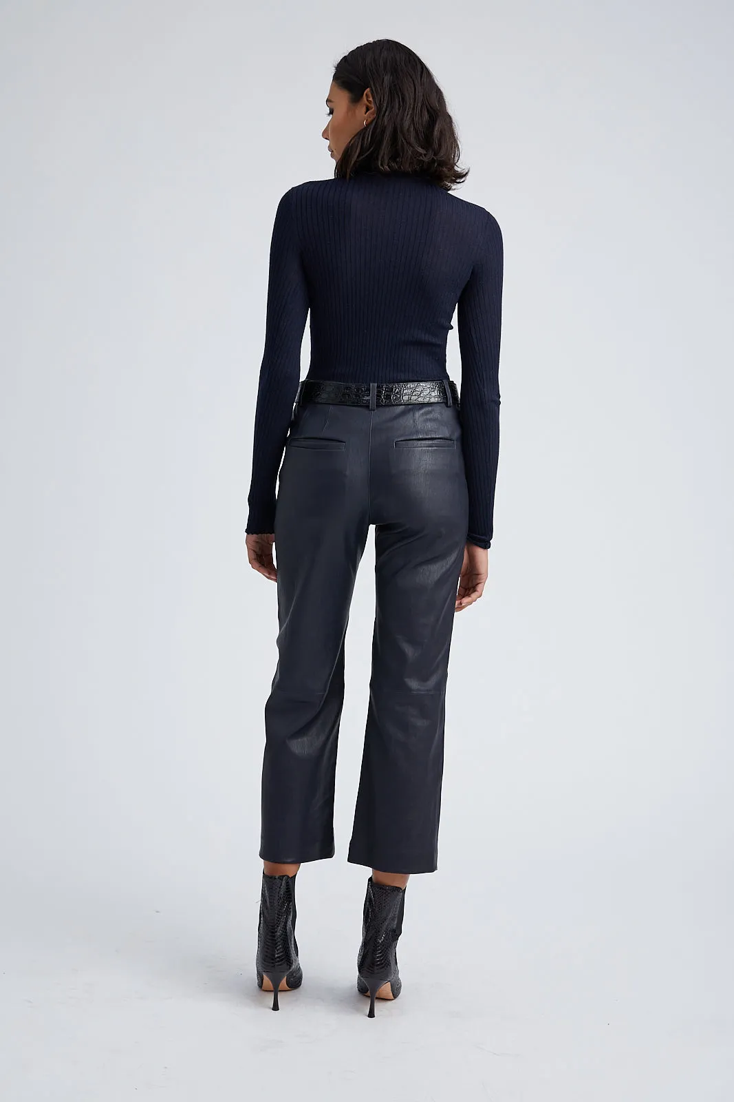 Navy Leather Cropped Trousers sold by SPRWMN product image thumbnail 5