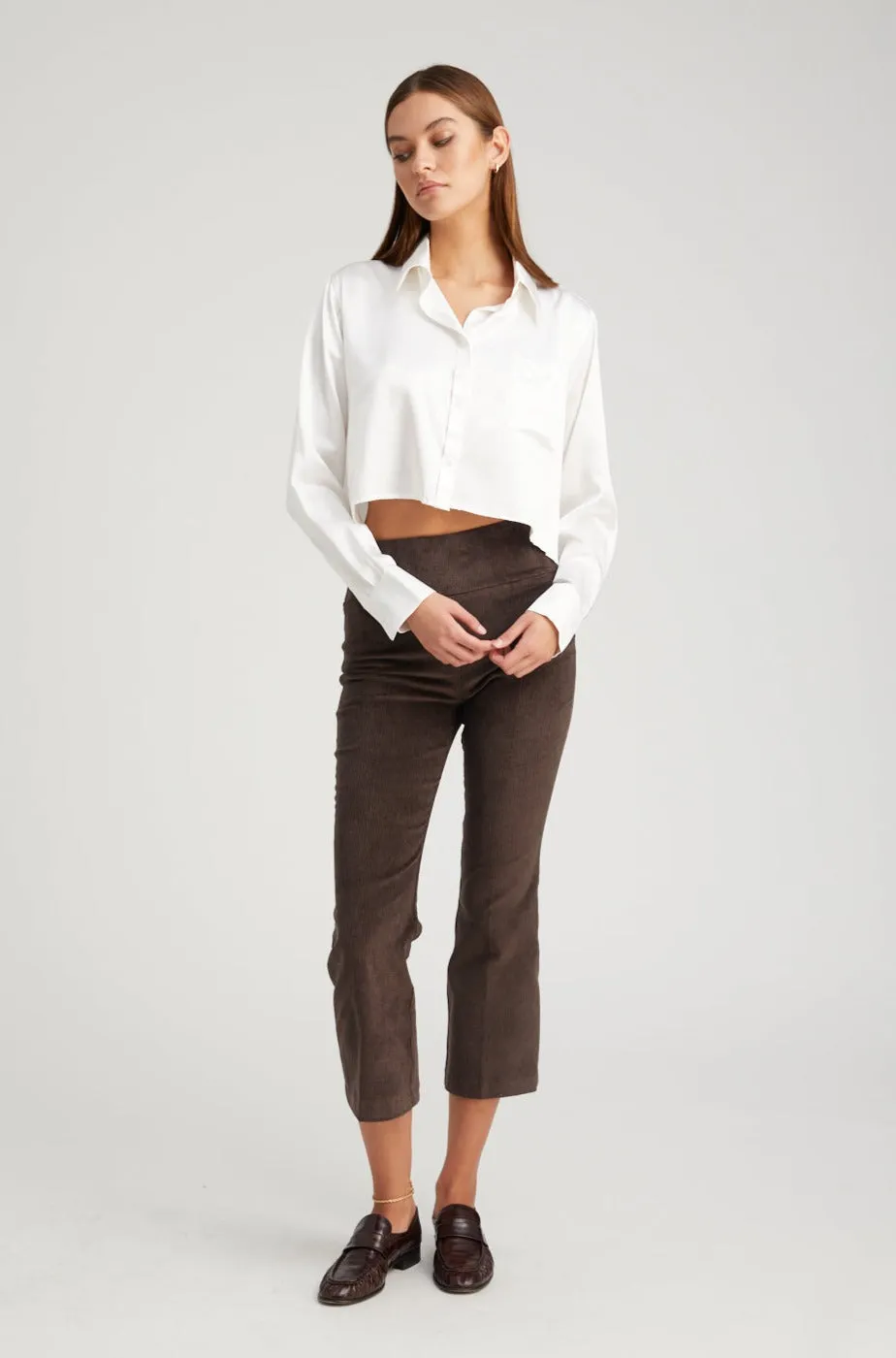 Dark Chocolate Corduroy Crop Flare Pants sold by SPRWMN product image thumbnail 3