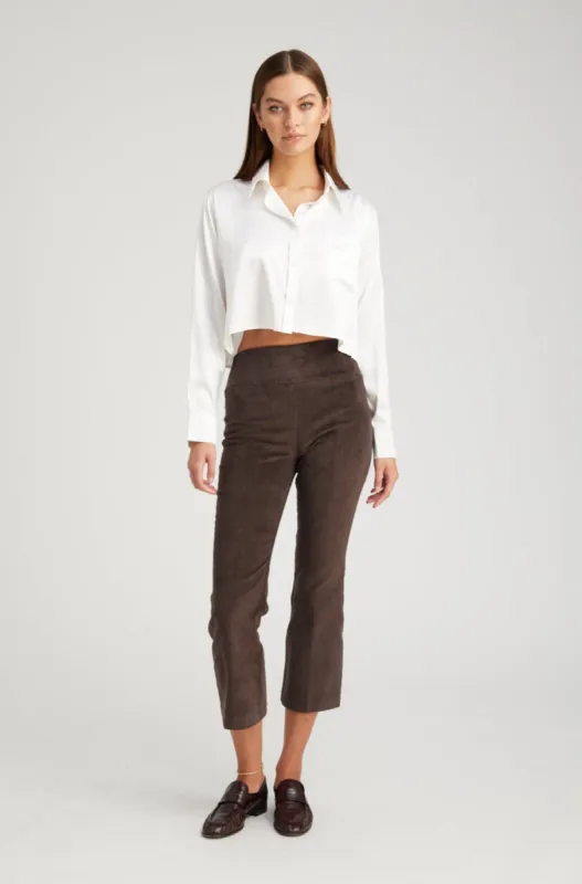 Dark Chocolate Corduroy Crop Flare Pants sold by SPRWMN