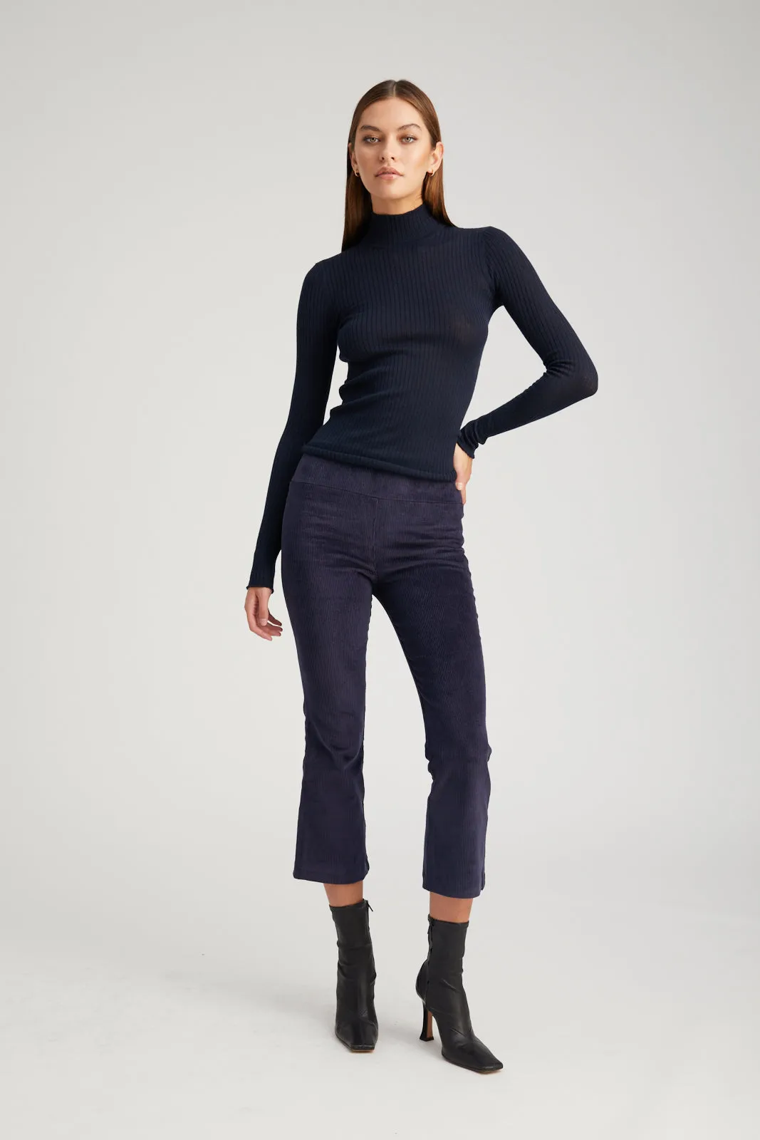 Navy Corduroy Crop Flare Pants sold by SPRWMN product image thumbnail 4