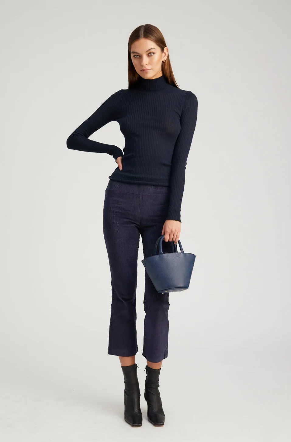 Navy Corduroy Crop Flare Pants sold by SPRWMN product image thumbnail 3