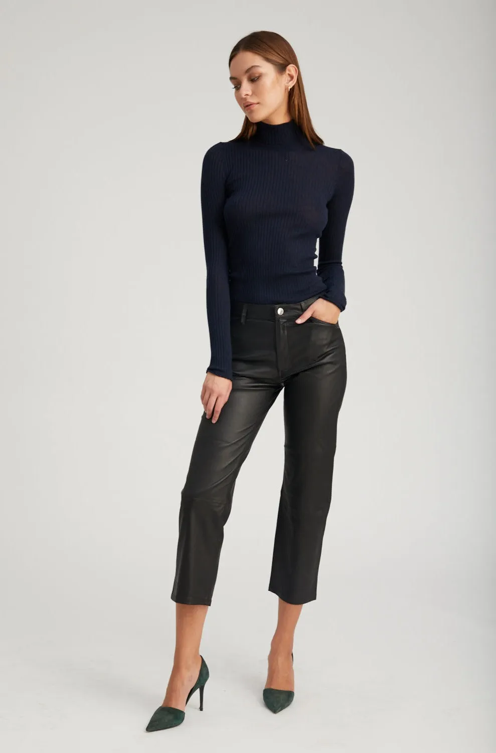 Black Leather 5 Pocket Straight Leg Pants sold by SPRWMN product image thumbnail 4