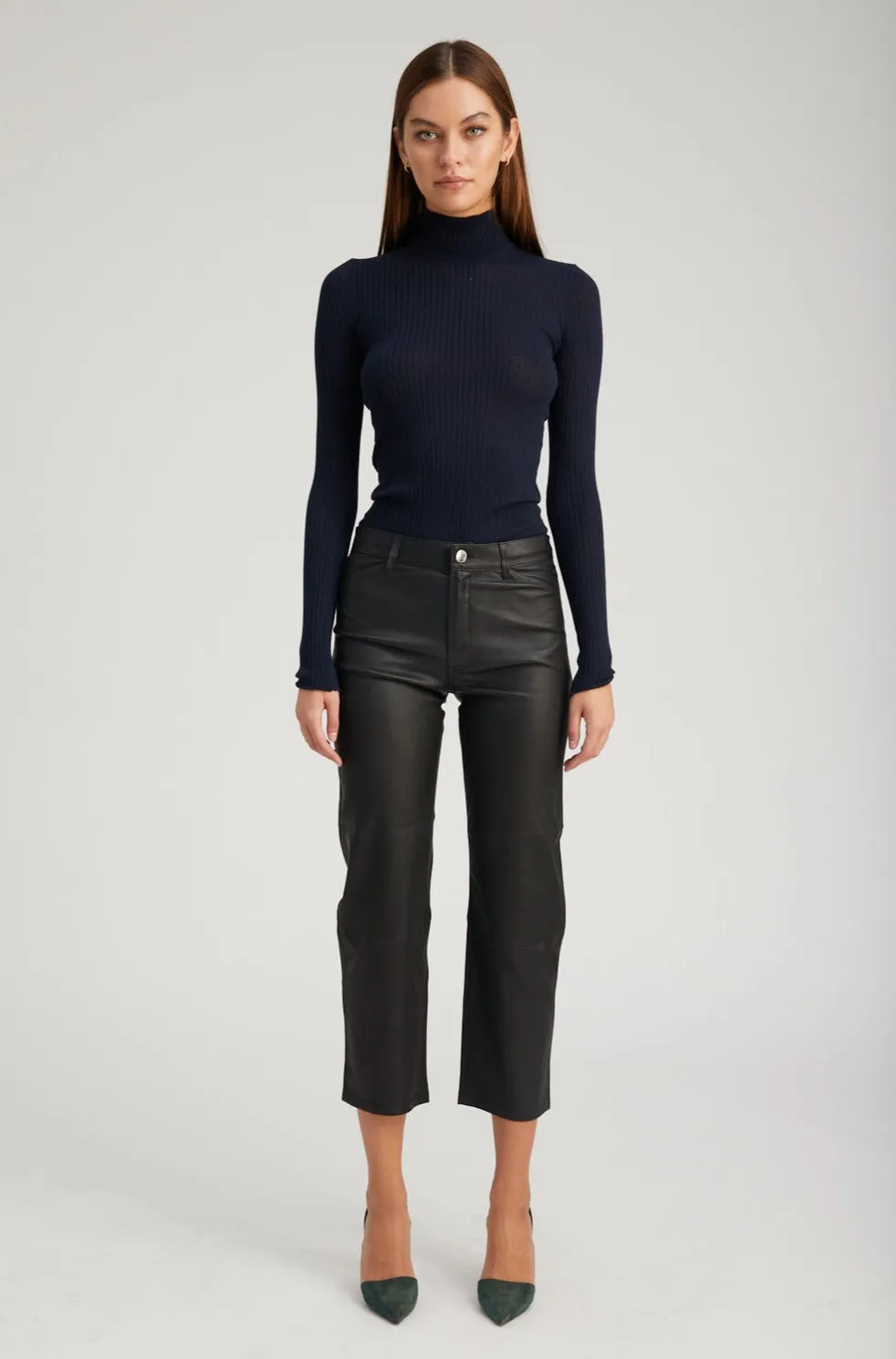 Black Leather 5 Pocket Straight Leg Pants sold by SPRWMN