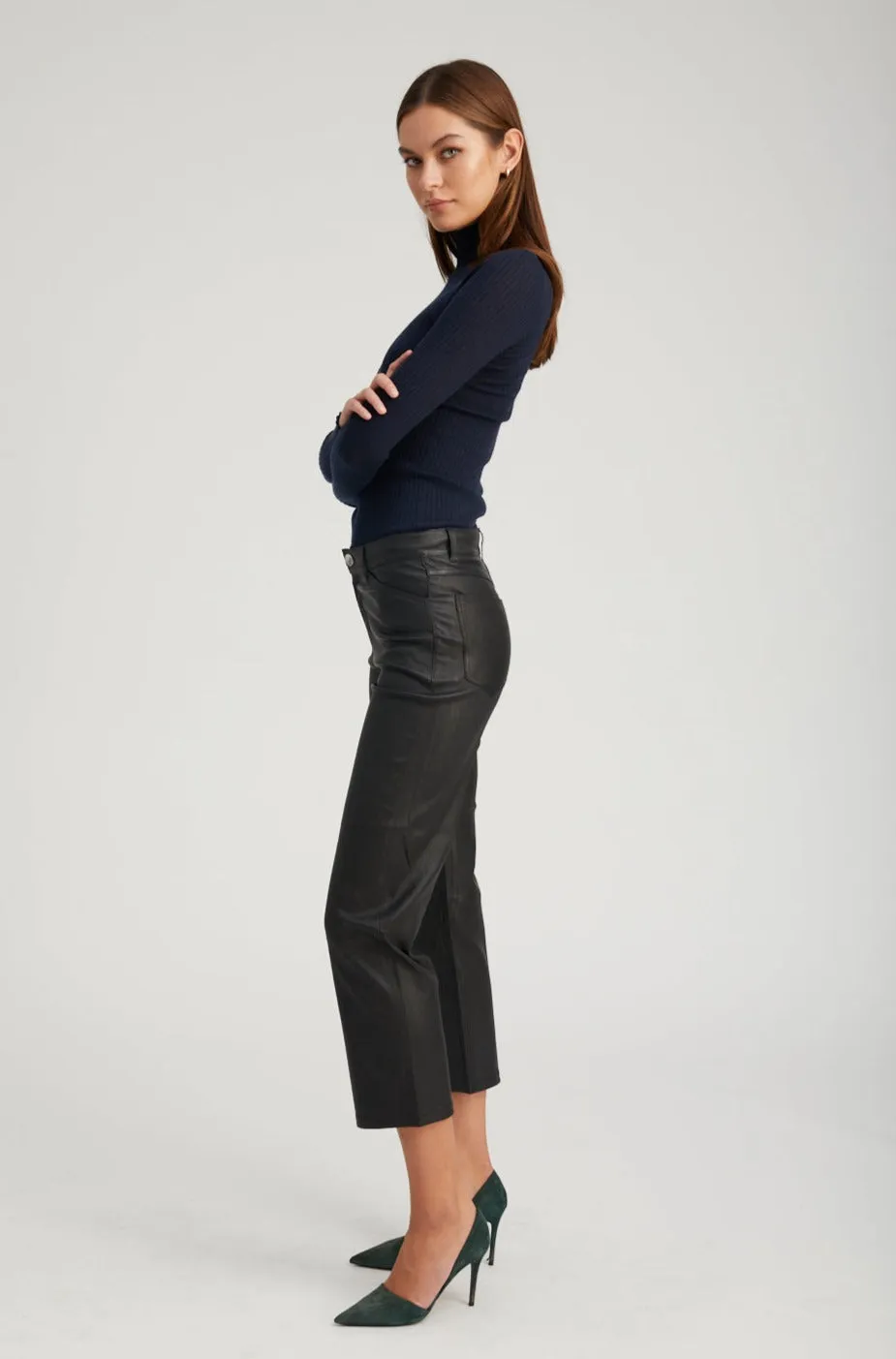 Black Leather 5 Pocket Straight Leg Pants sold by SPRWMN product image thumbnail 5