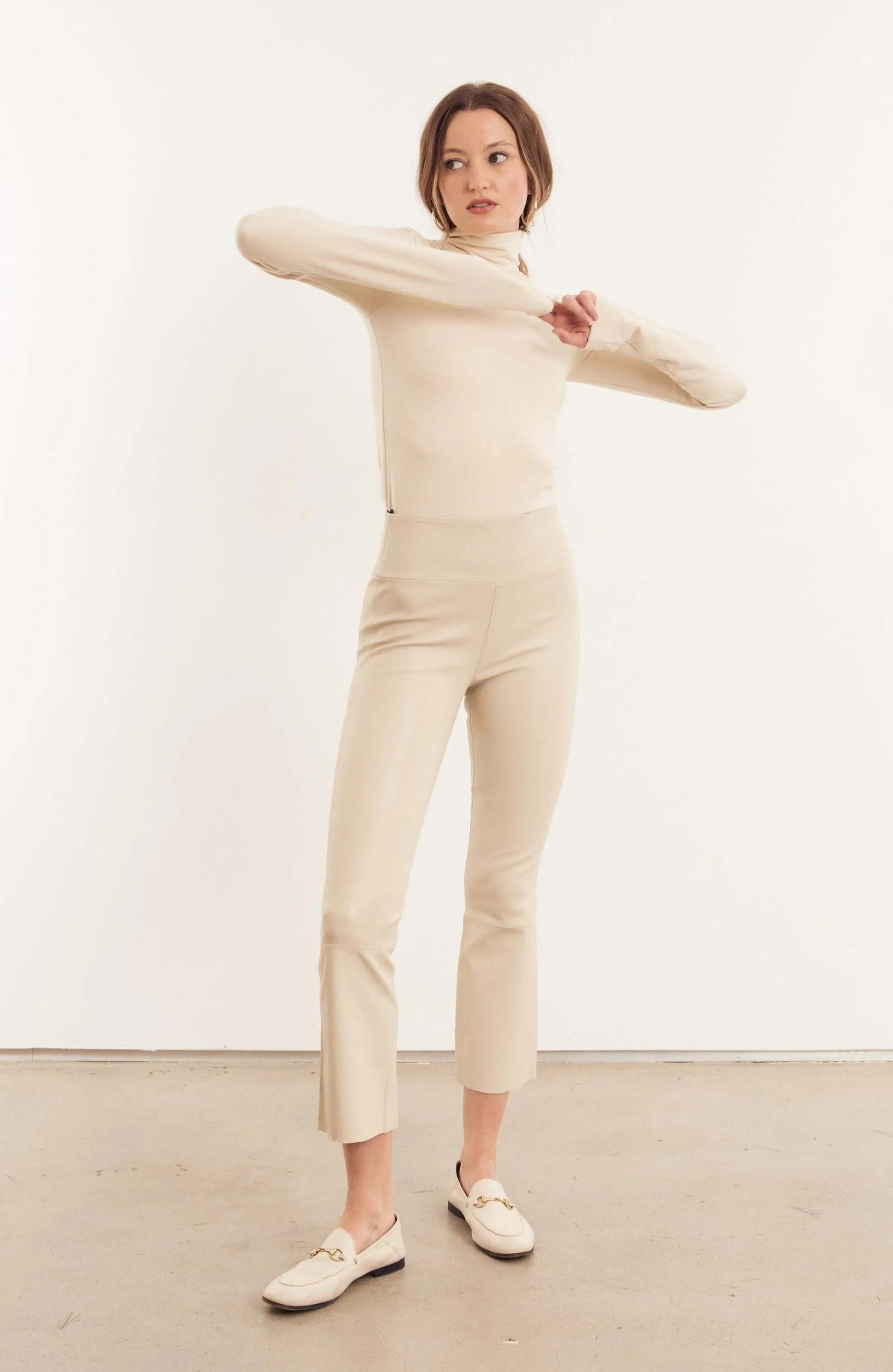 Off White Leather Crop Flare sold by SPRWMN product image thumbnail 4