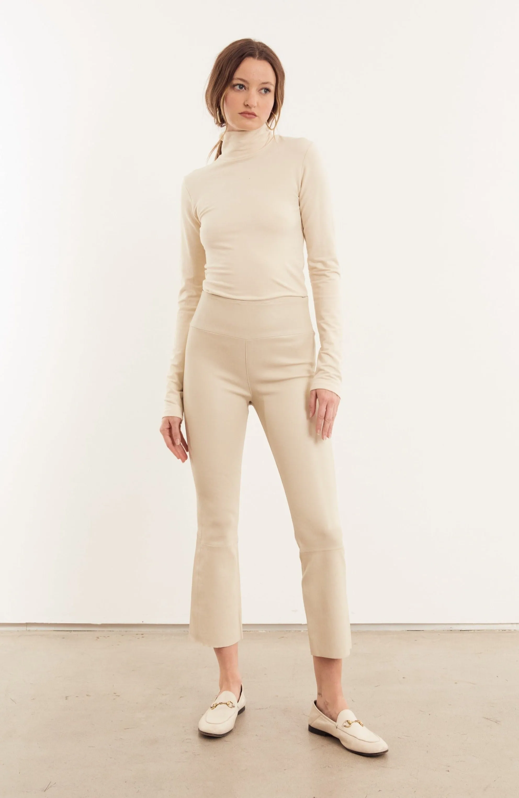 Off White Leather Crop Flare sold by SPRWMN product image thumbnail 3