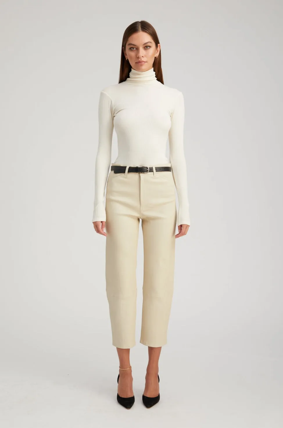 Off White Leather 5 Pocket Straight Leg Pants sold by SPRWMN