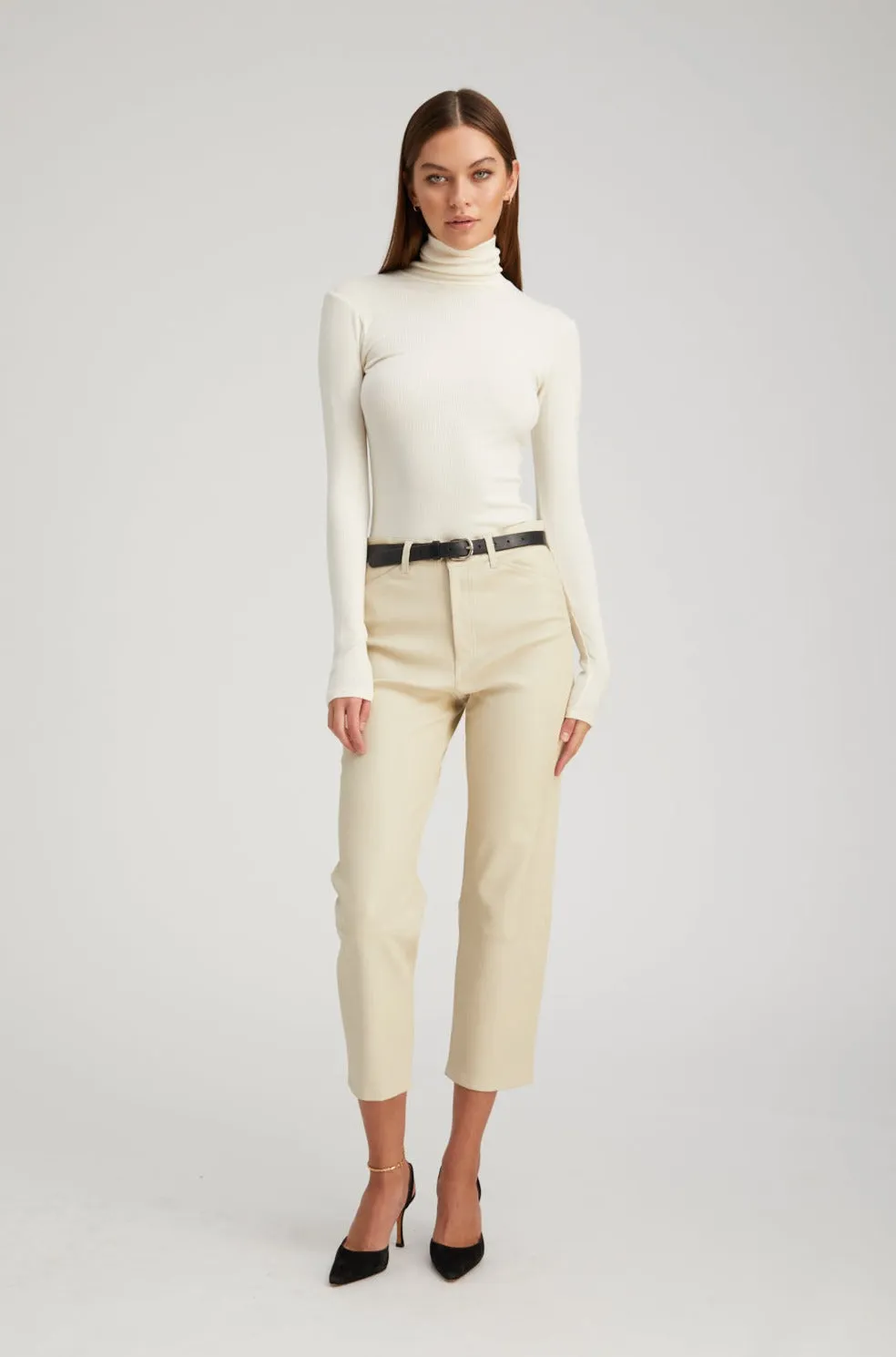 Off White Leather 5 Pocket Straight Leg Pants sold by SPRWMN product image thumbnail 4