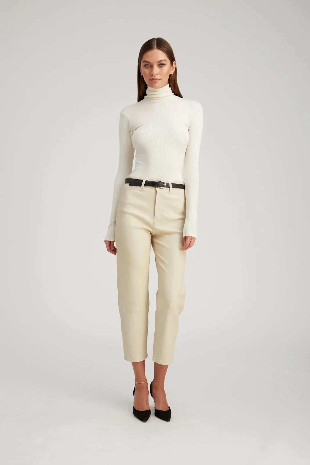 Off White Leather 5 Pocket Straight Leg Pants sold by SPRWMN product image thumbnail 3