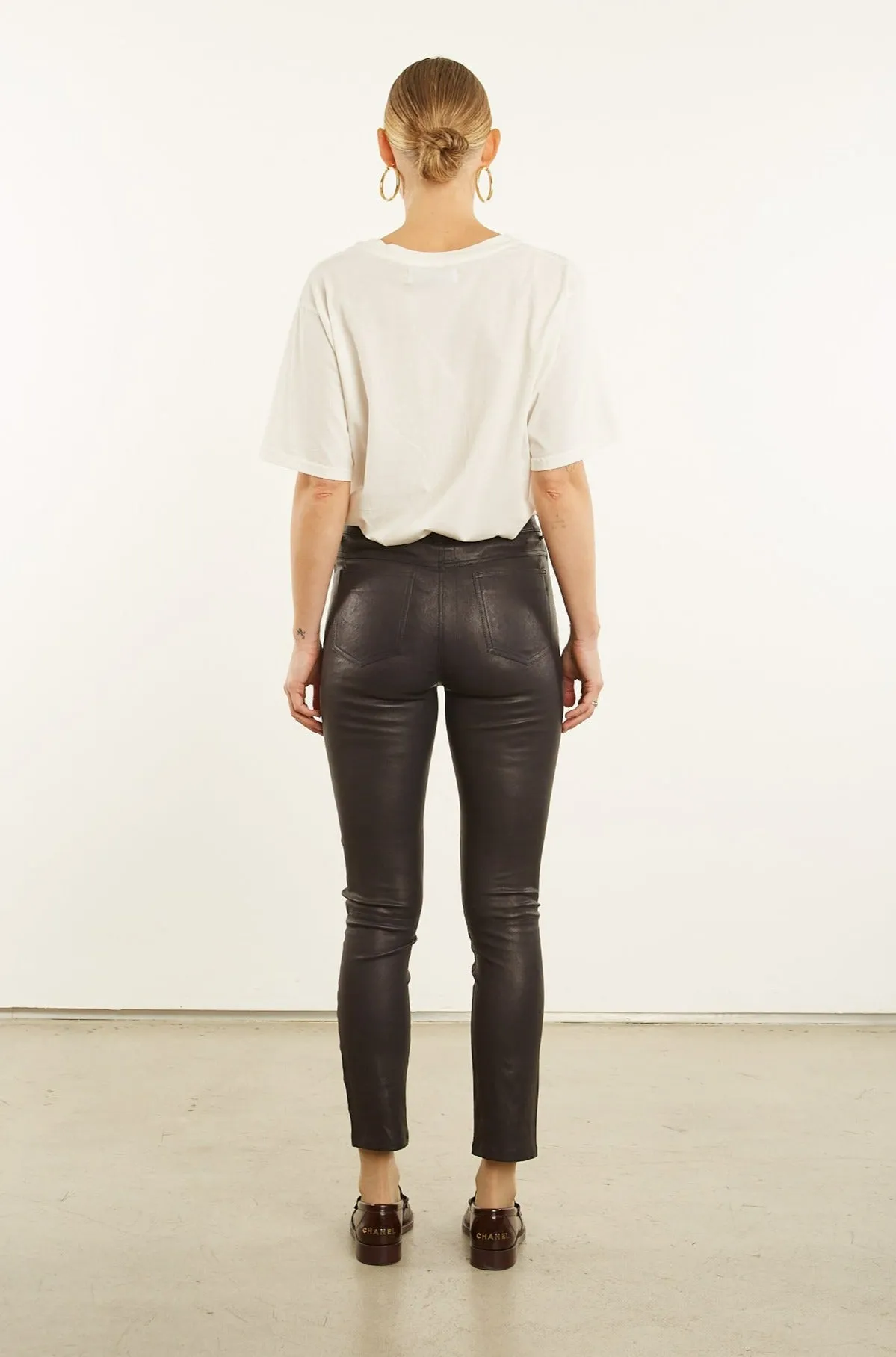 Black Leather 5 Pocket Slim Pants sold by SPRWMN product image thumbnail 3