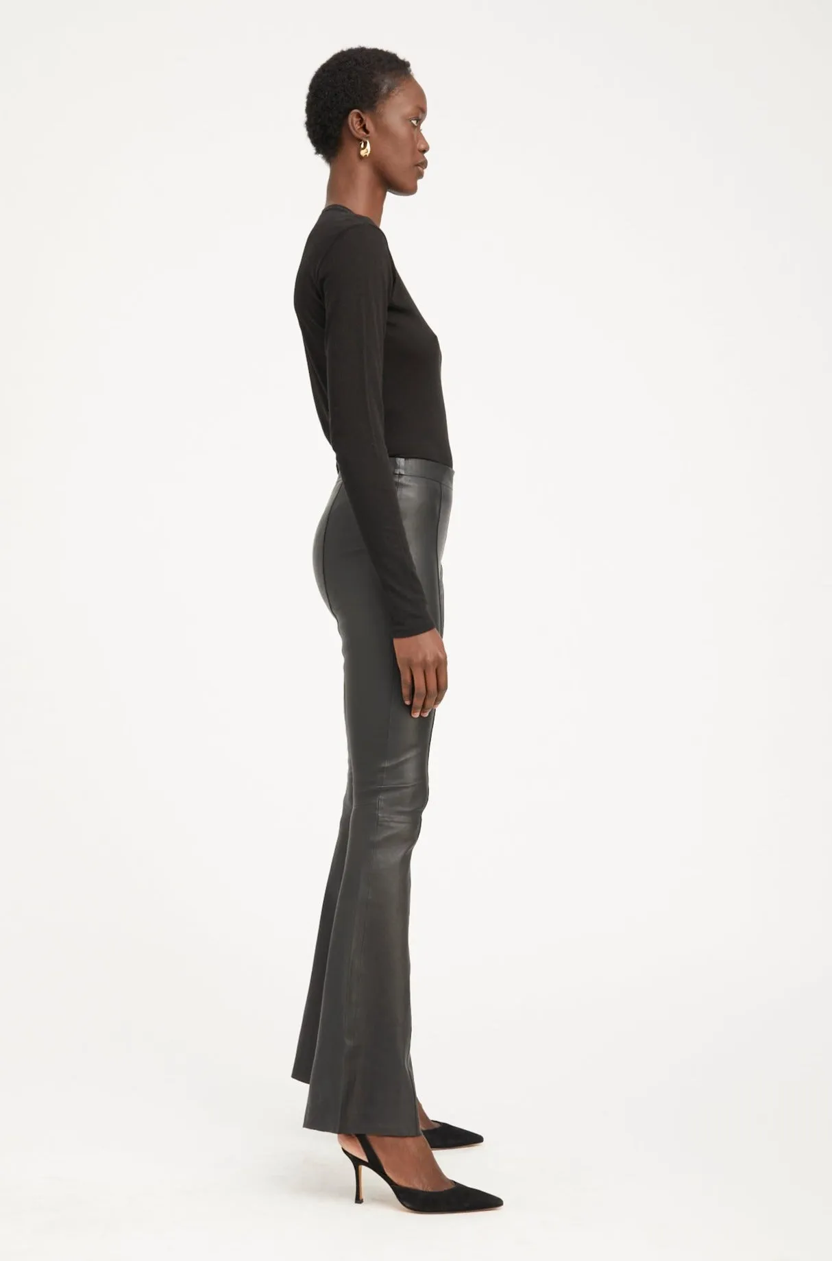 Black Leather Super Flare Pants with Princess Seams sold by SPRWMN product image thumbnail 3