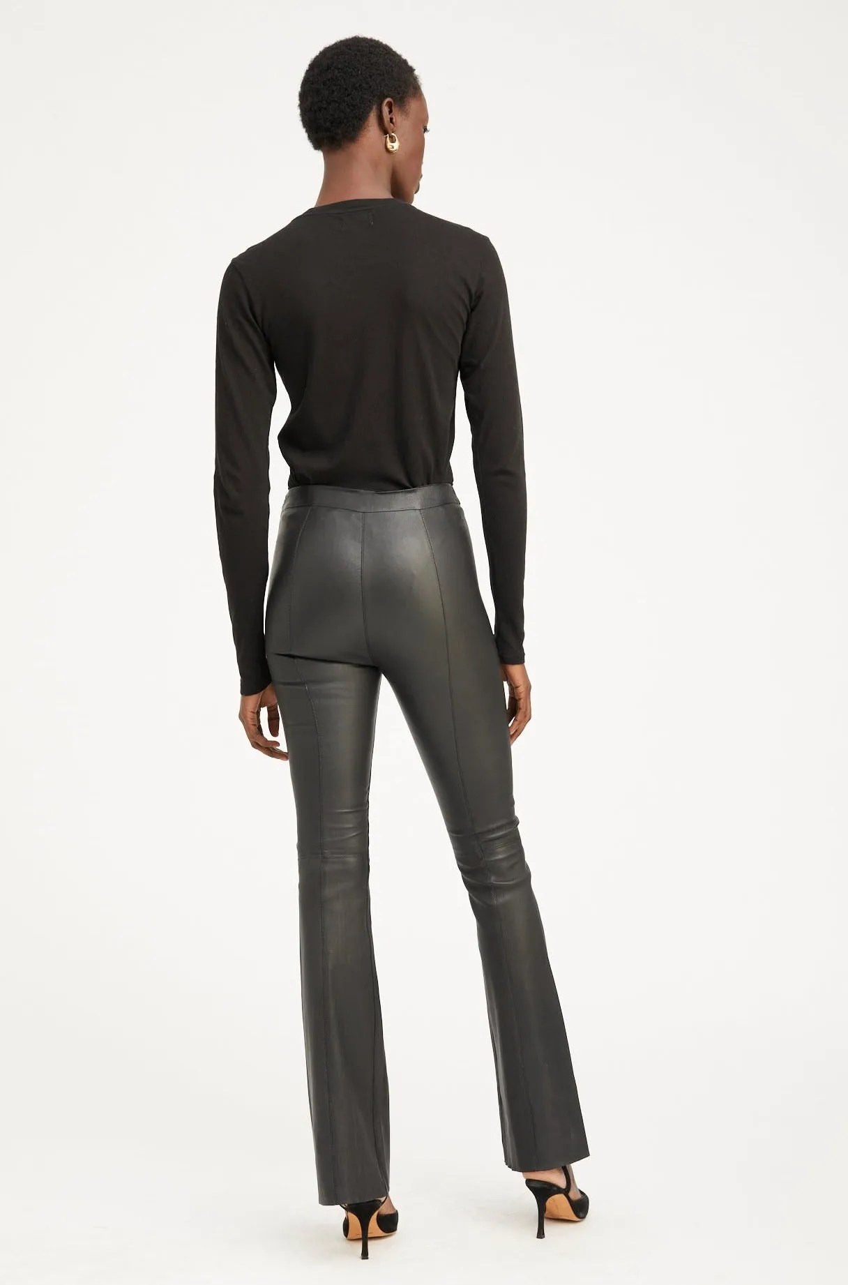 Black Leather Super Flare Pants with Princess Seams sold by SPRWMN product image thumbnail 4