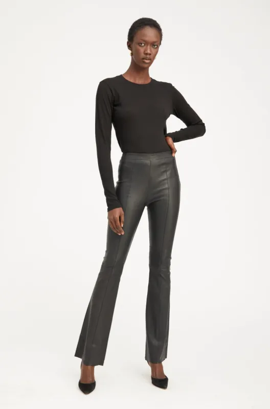 Black Leather Super Flare Pants with Princess Seams sold by SPRWMN