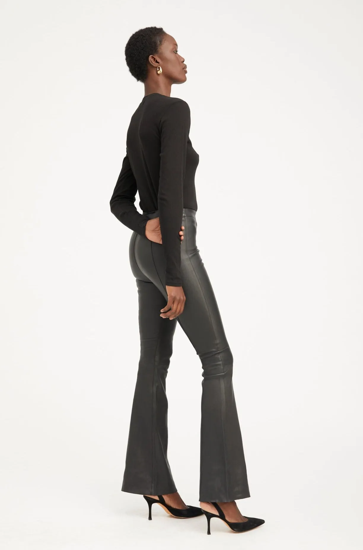 Black Leather Super Flare Pants with Princess Seams sold by SPRWMN product image thumbnail 2