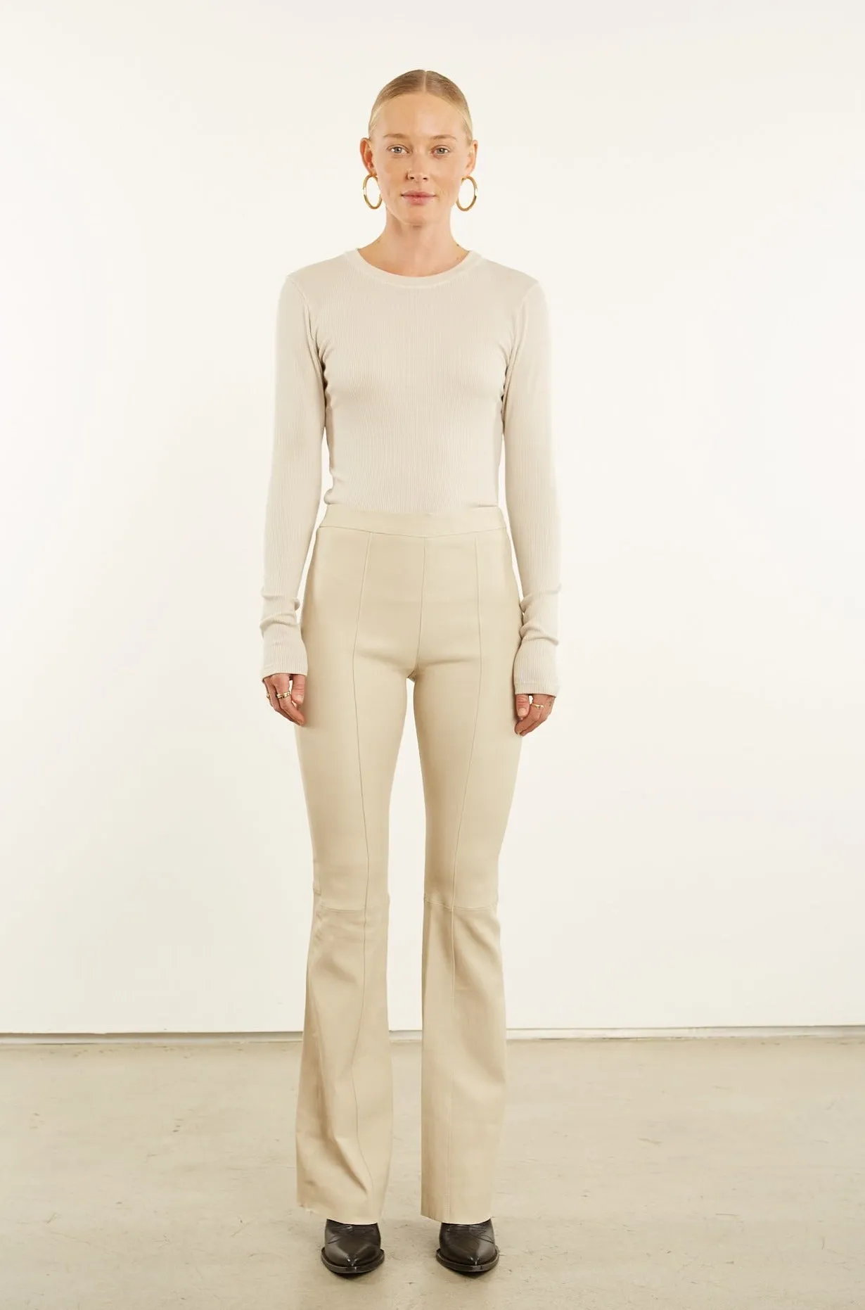 Off White Leather Super Flare w Princess Seams sold by SPRWMN