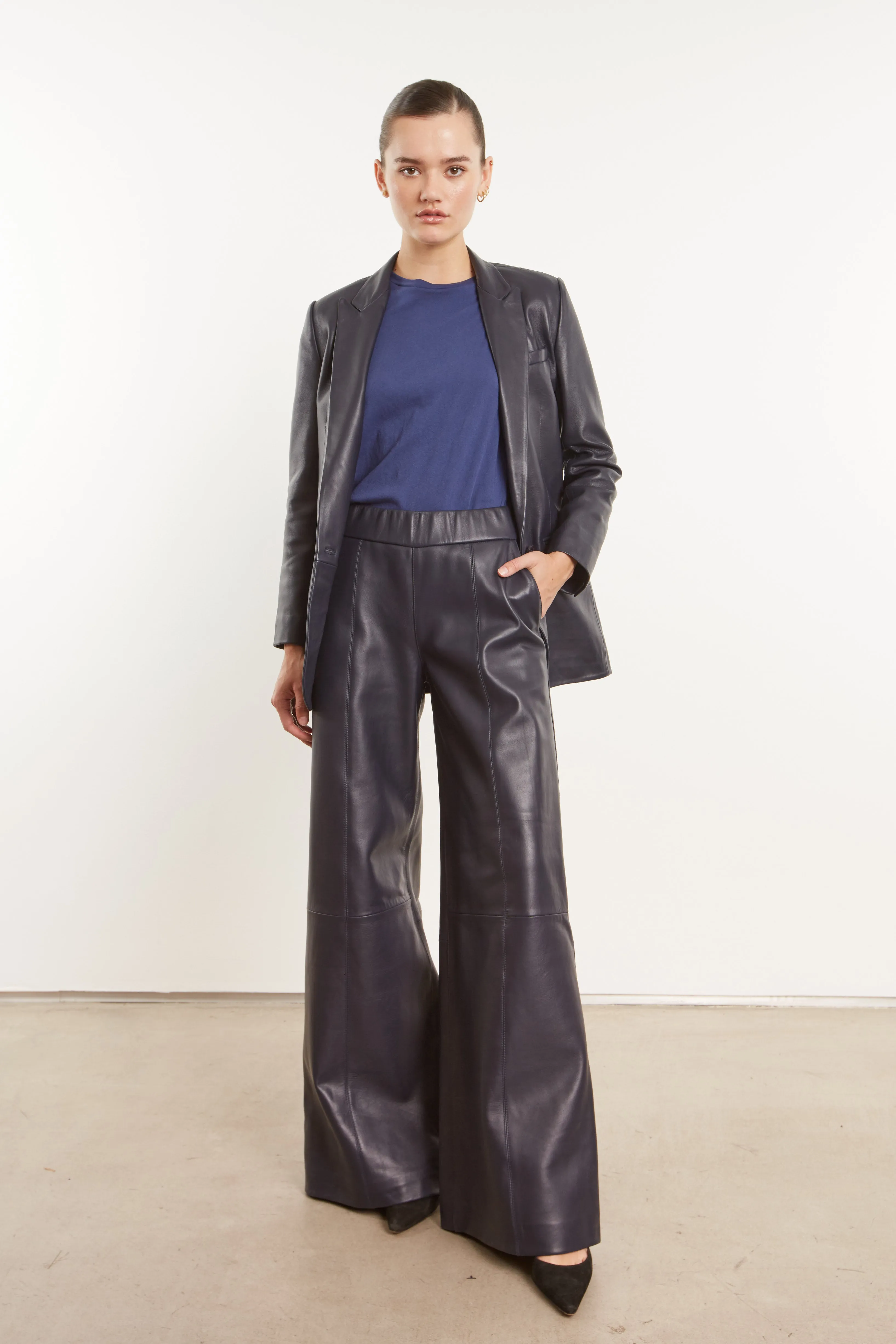 Navy Leather Blazer sold by SPRWMN product image thumbnail 2