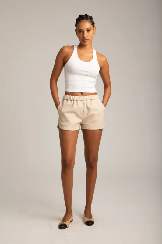 Off White Leather Slip Shorts sold by SPRWMN