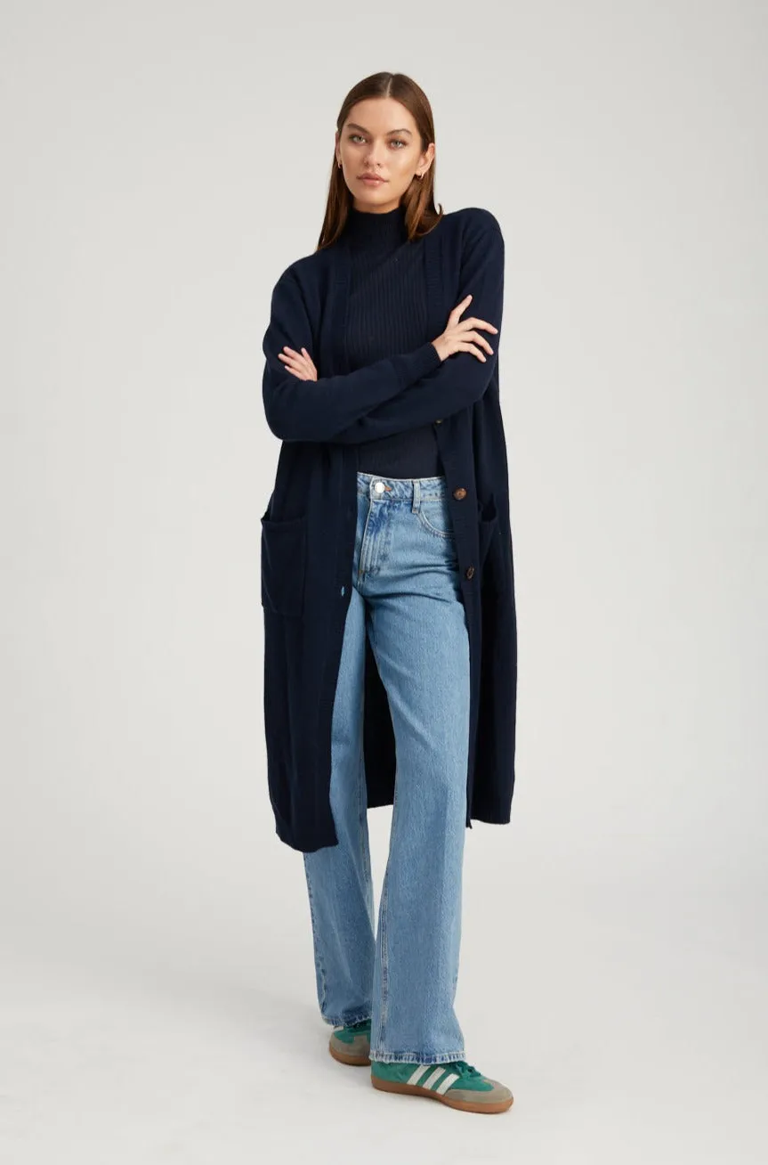 Navy Cashmere Long Cardigan sold by SPRWMN