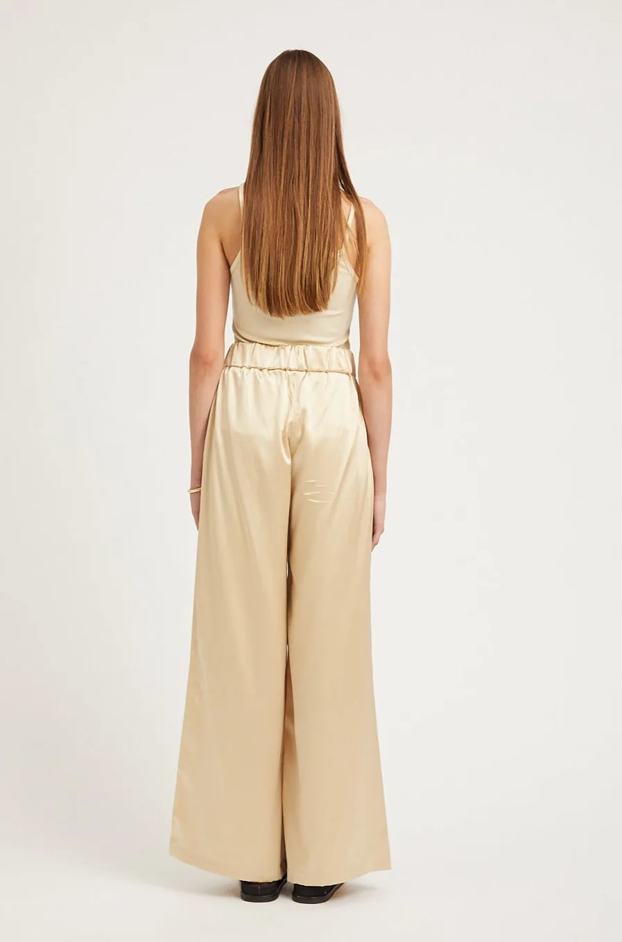 Cream Silk Wide Leg Pintuck Pants sold by SPRWMN product image thumbnail 4