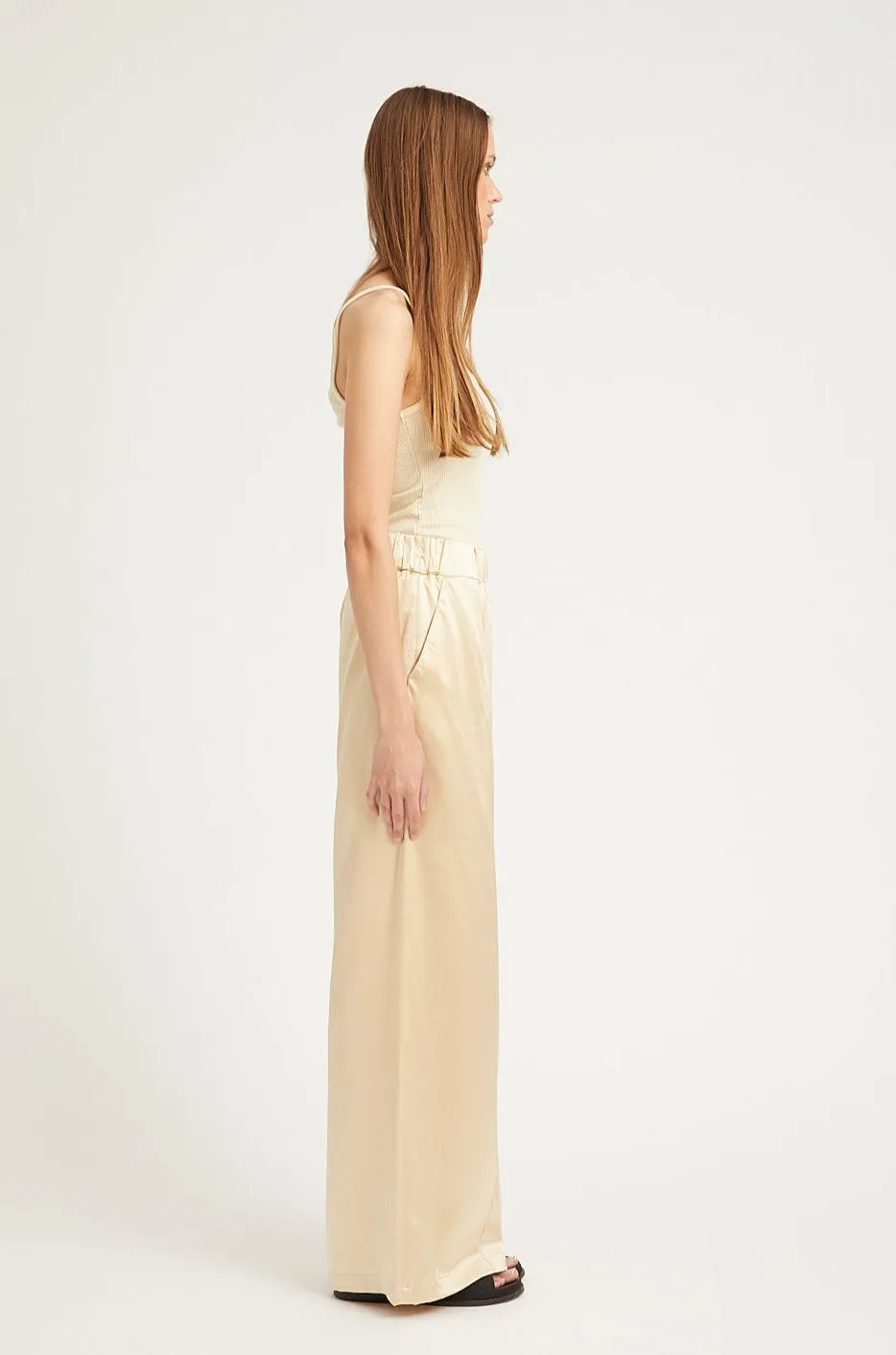 Cream Silk Wide Leg Pintuck Pants sold by SPRWMN product image thumbnail 3