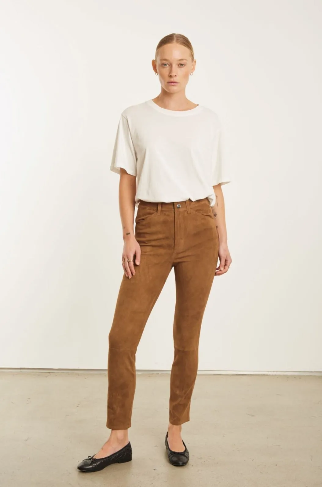 Dark Cognac Suede 5 Pocket Slim Trousers sold by SPRWMN product image thumbnail 2