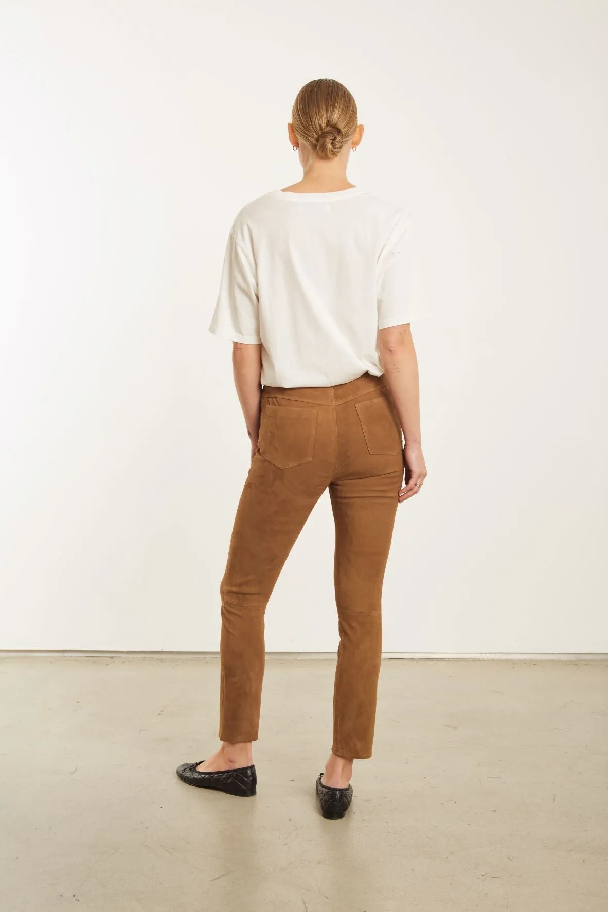 Dark Cognac Suede 5 Pocket Slim Trousers sold by SPRWMN product image thumbnail 4