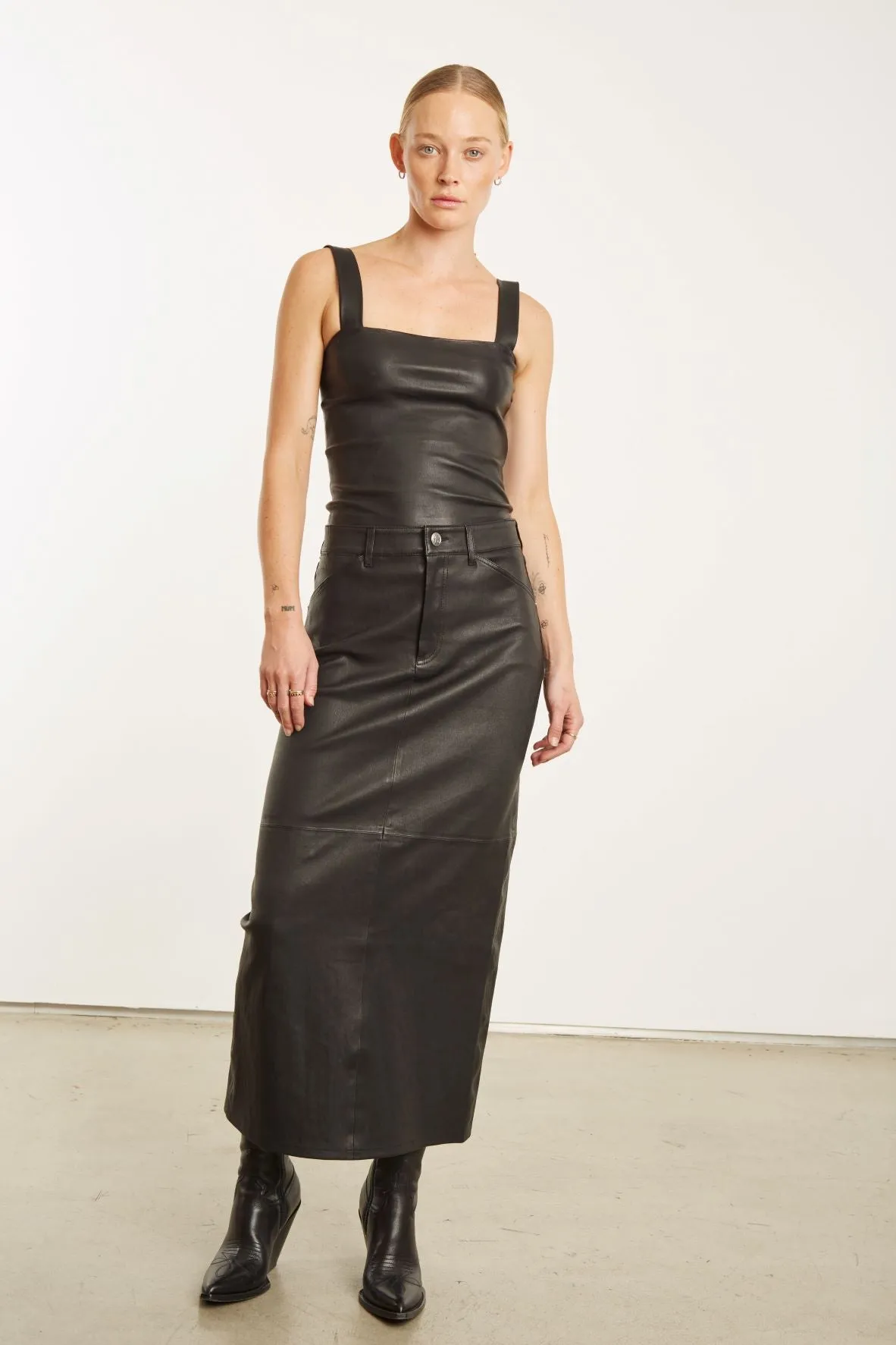 Black Leather 5 Pocket Long Skirt sold by SPRWMN product image thumbnail 2