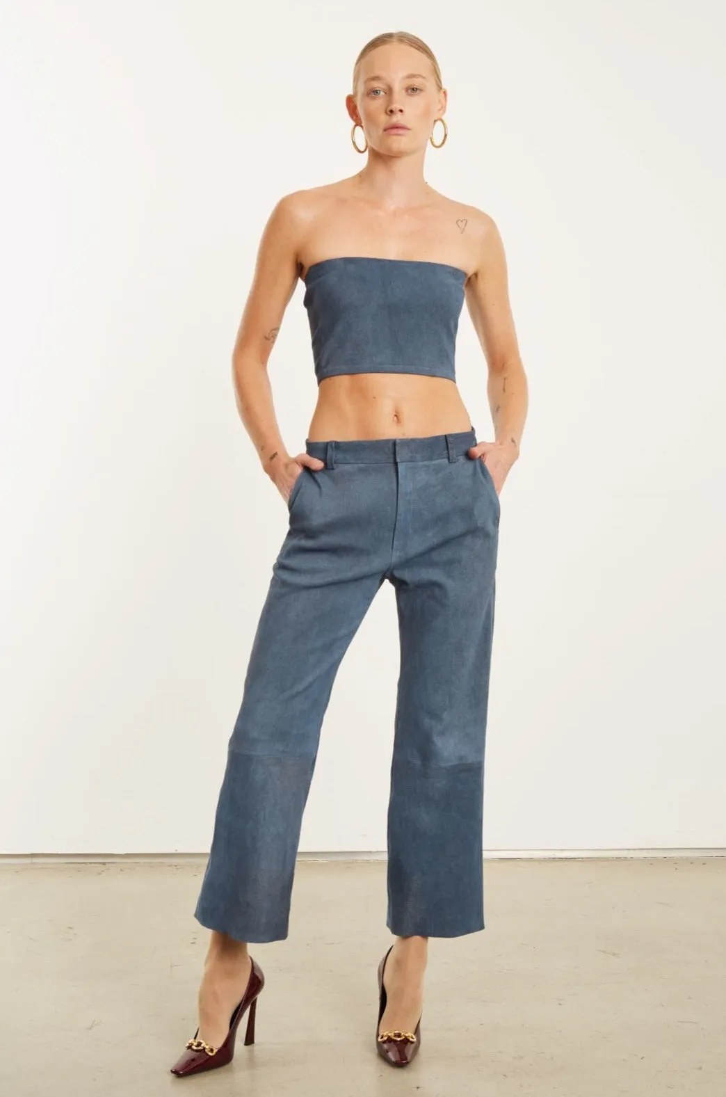 Denim Suede Cropped Trousers sold by SPRWMN product image thumbnail 3