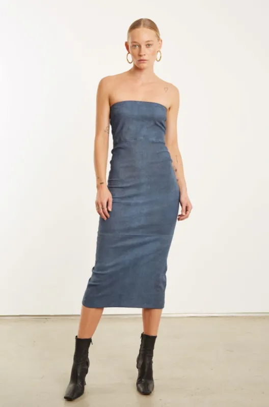 Denim Suede Tube Dress made by SPRWMN